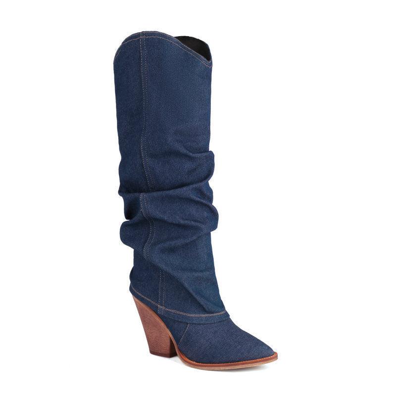 Bottes de cowboy souples en denim | Élégantes bottes de cowboy hautes pour cow-girls