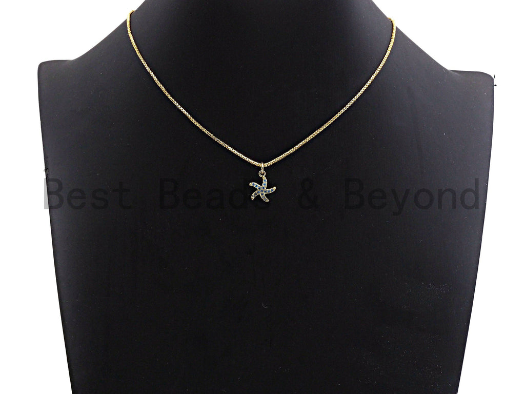 Turquoise CZ Micro Pave Starfish Shape Pendant,Cubic Zirconia Charm/Pendant, Gold/Silver Tone,11x13mm,sku#Y227