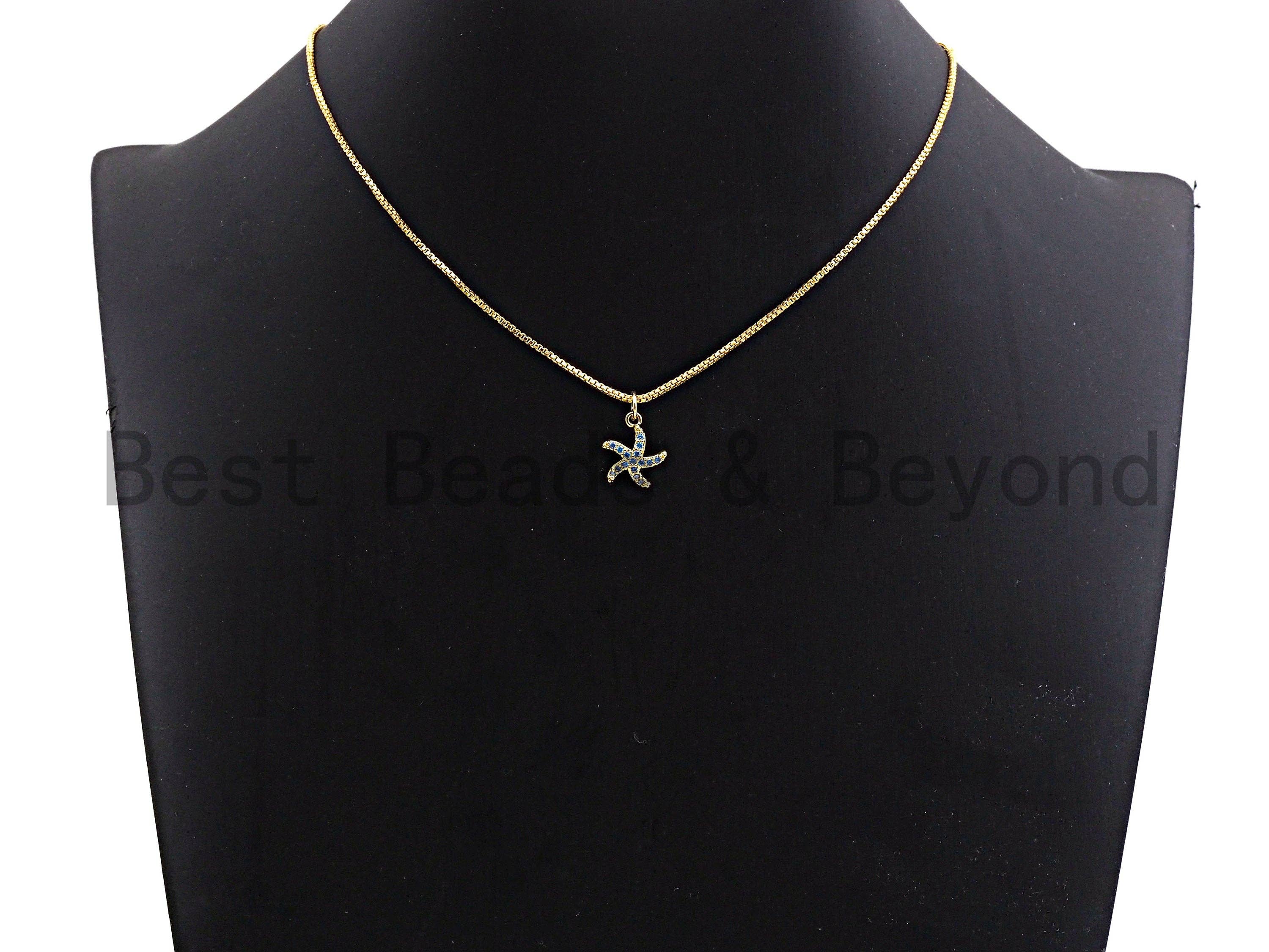 Turquoise CZ Micro Pave Starfish Shape Pendant,Cubic Zirconia Charm/Pendant, Gold/Silver Tone,11x13mm,sku#Y227