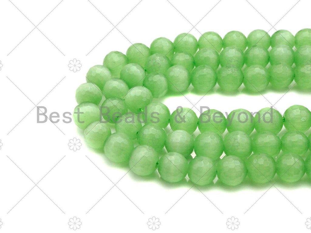 Special Cut Light Green Cat's Eye Round Faceted Beads, 6mm/8mm/10mm/12mm Round Faceted, 15.5'' Full Strand, Sku#UA200