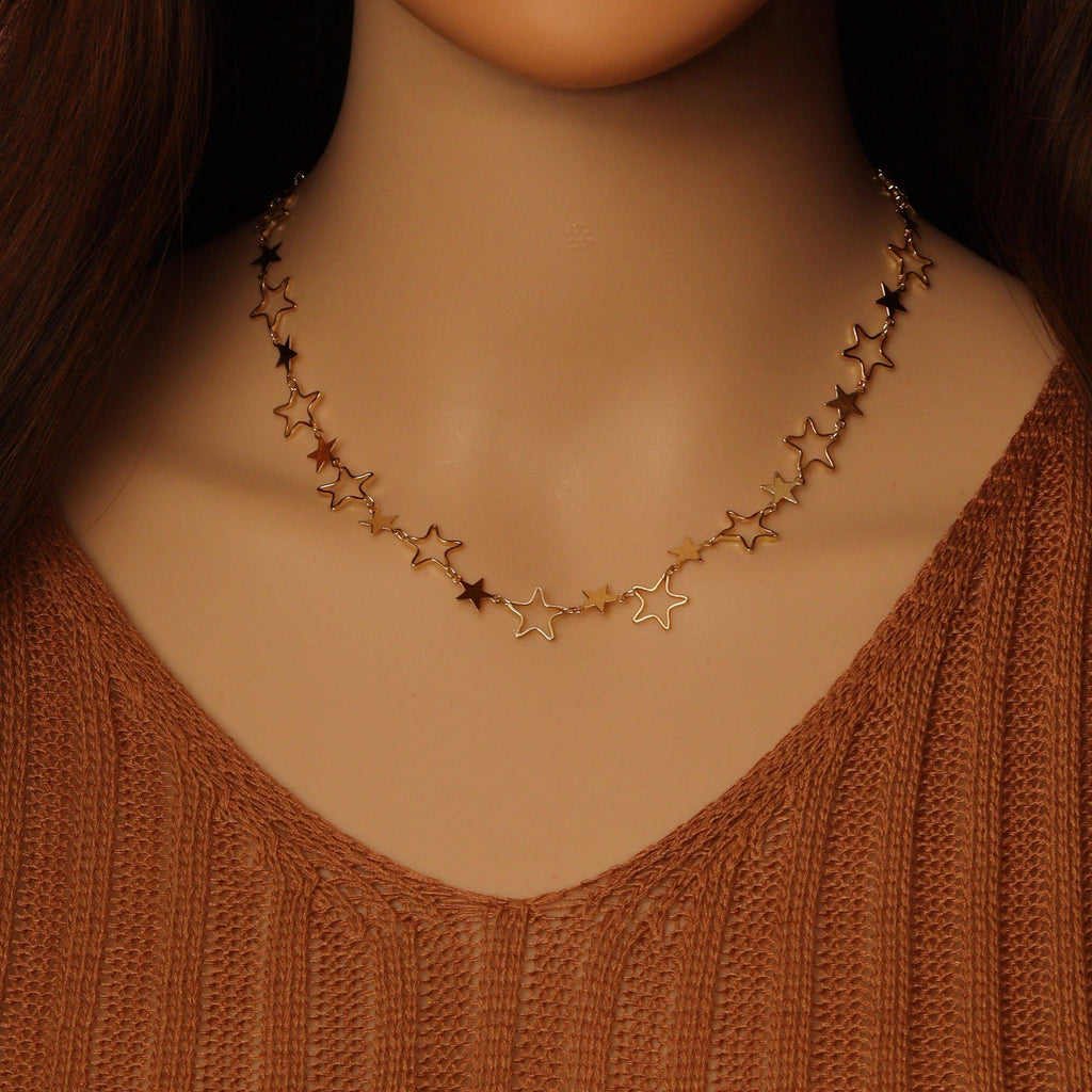 Star Link Gold Necklace, Sku#EF351