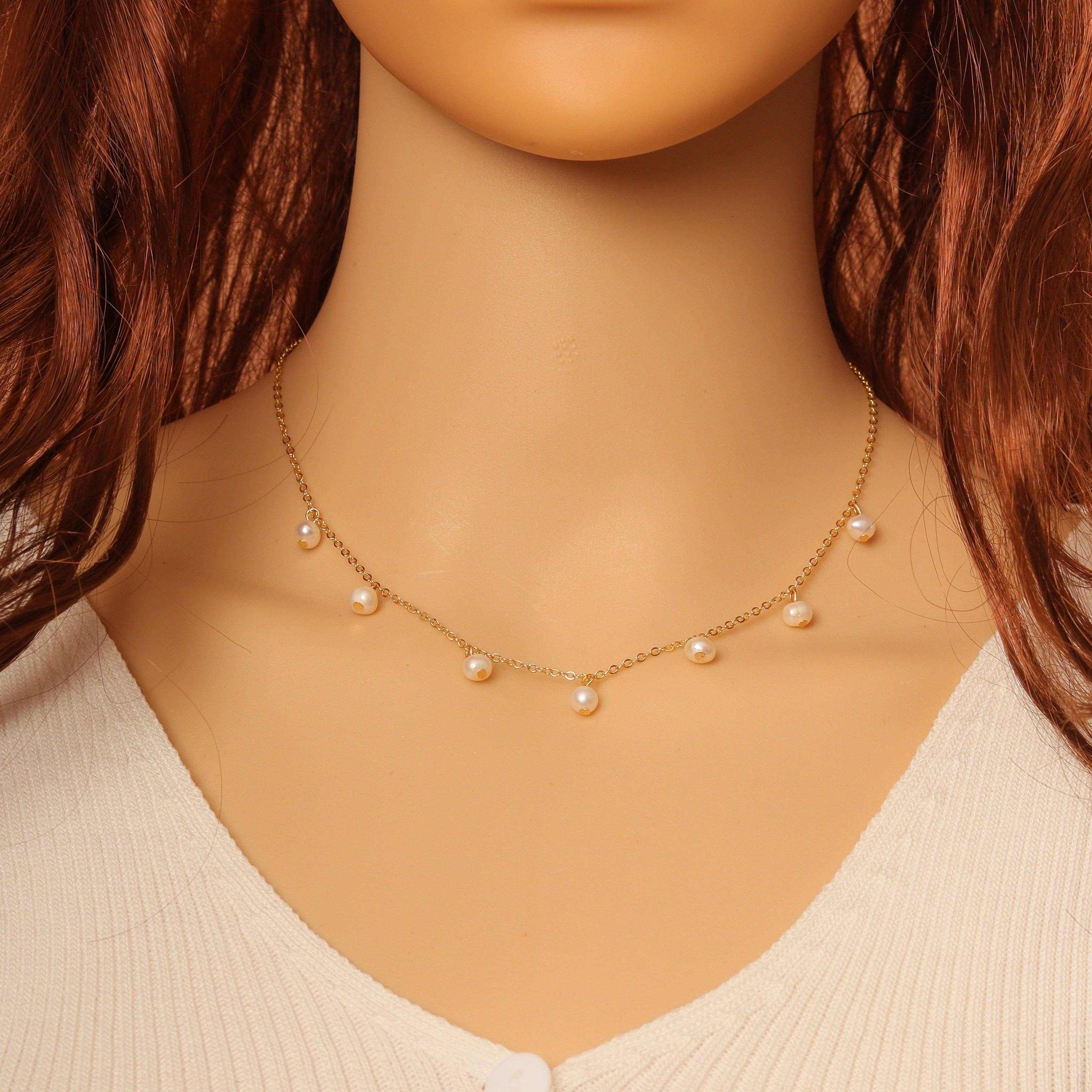 Freshwater Pearl Dainty Gold Necklace,sku#EF278