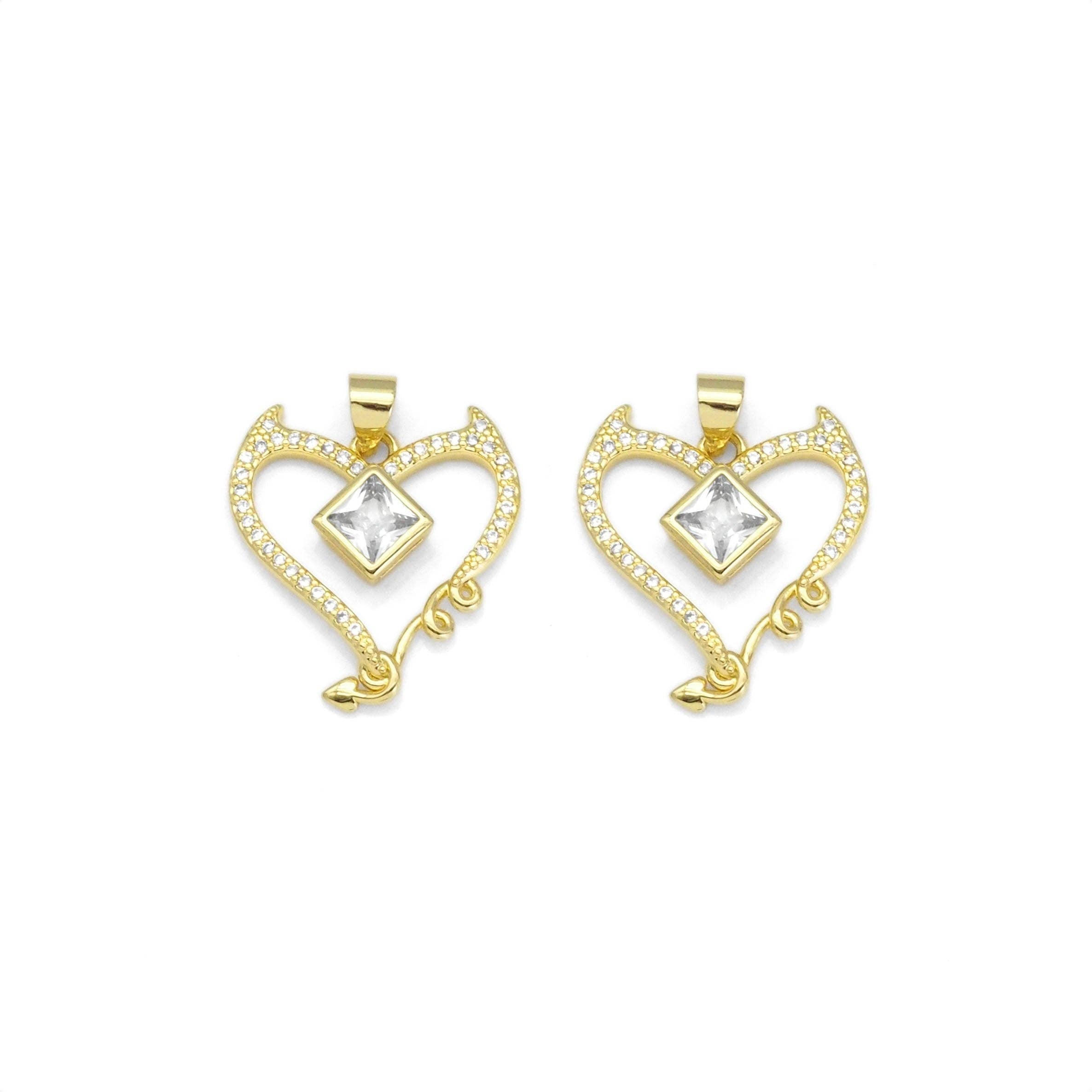 Gold Diamond CZ Heart Charm, Sku#LK888