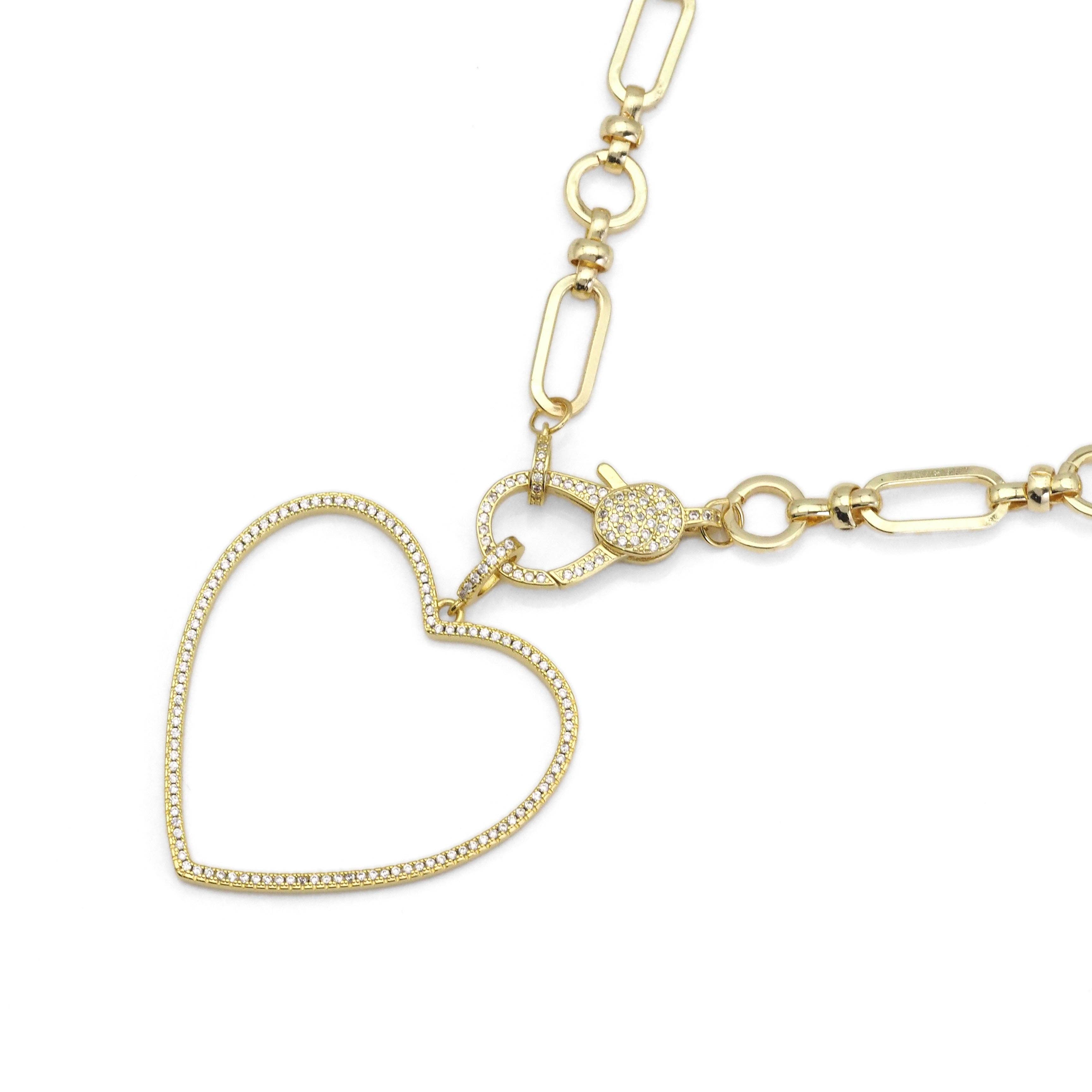 Gold Silver Chain necklace with Frame Heart Charm,Sku#EF332