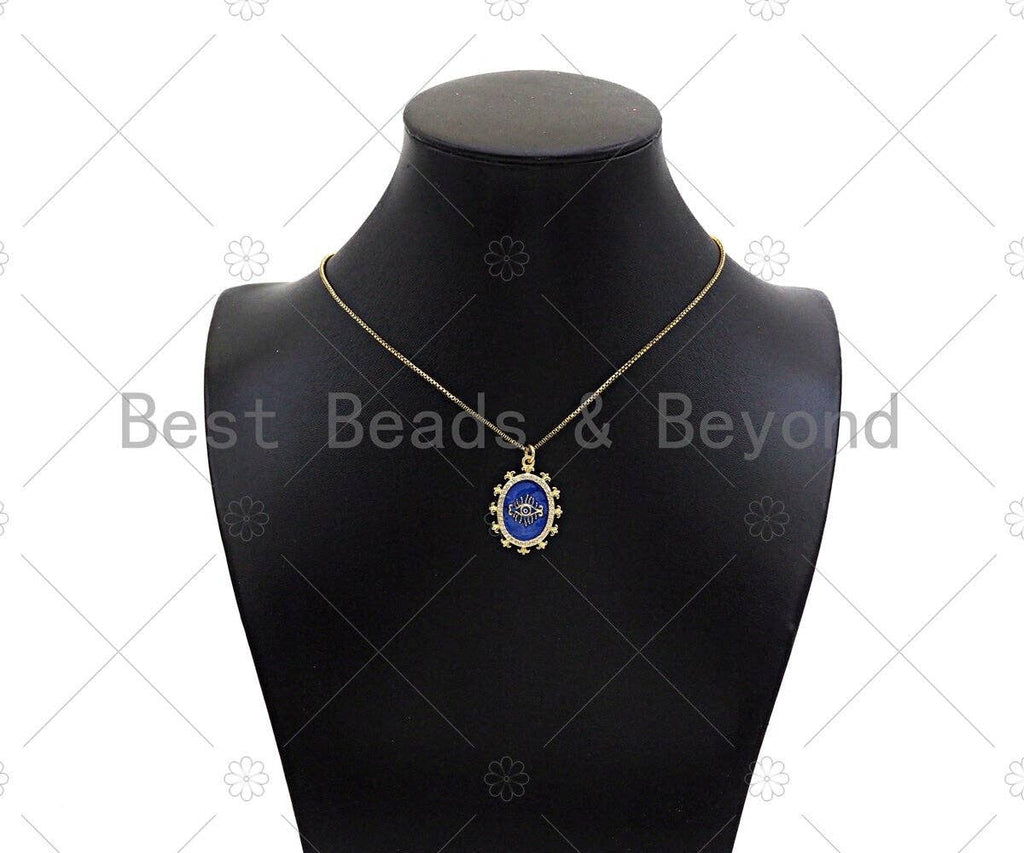 Gold Filled Evil Eye On Colorful Enamel Oval Shape Pendant, 18K Gold Filled Enamel Charm,Enamel Jewelry,20x27mm,Sku#L569