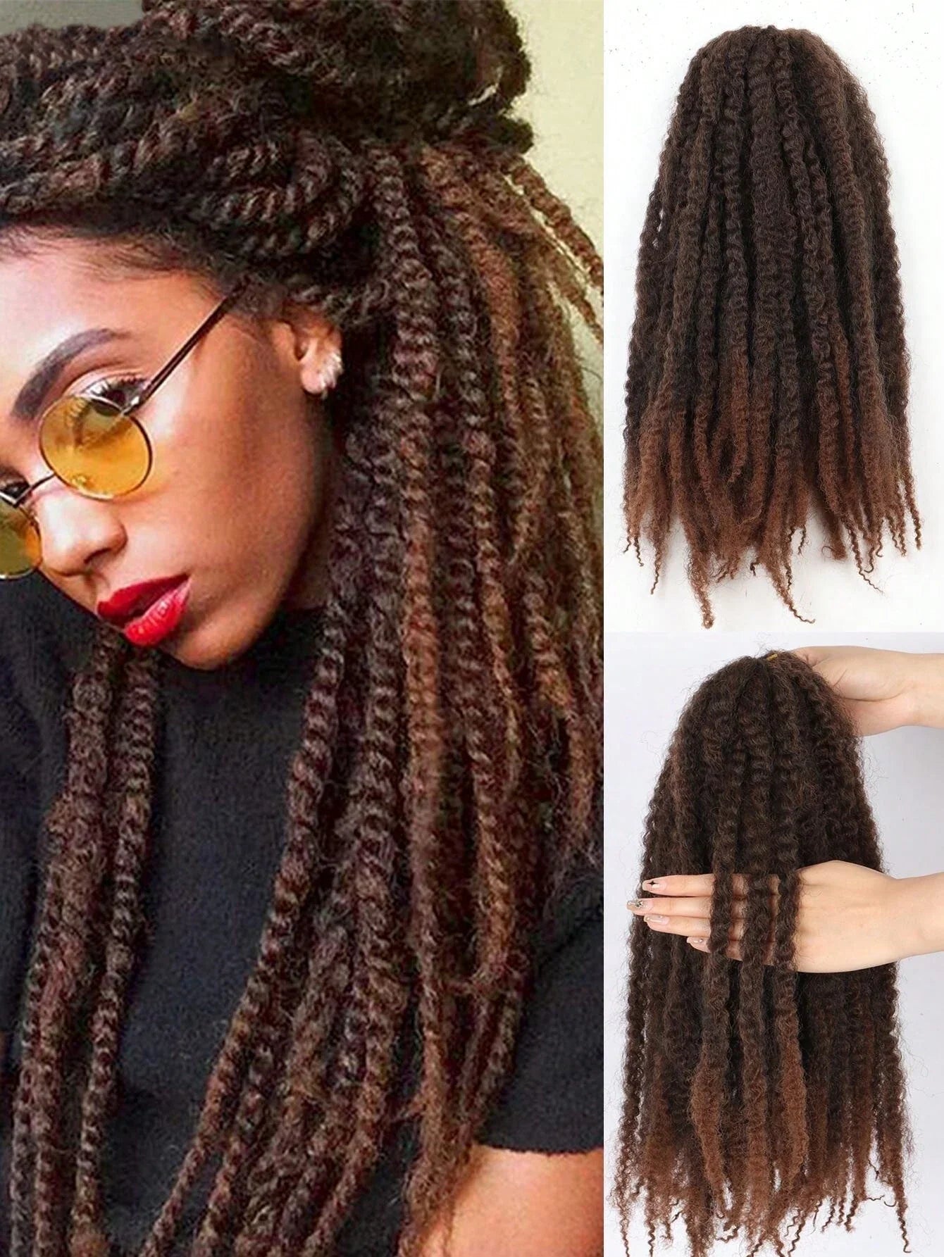 Cheveux Marley 18" pour tresses | Cheveux à tresser Afro Kinky Ombre | Extensions Kanekalon | 30 mèches/paquet