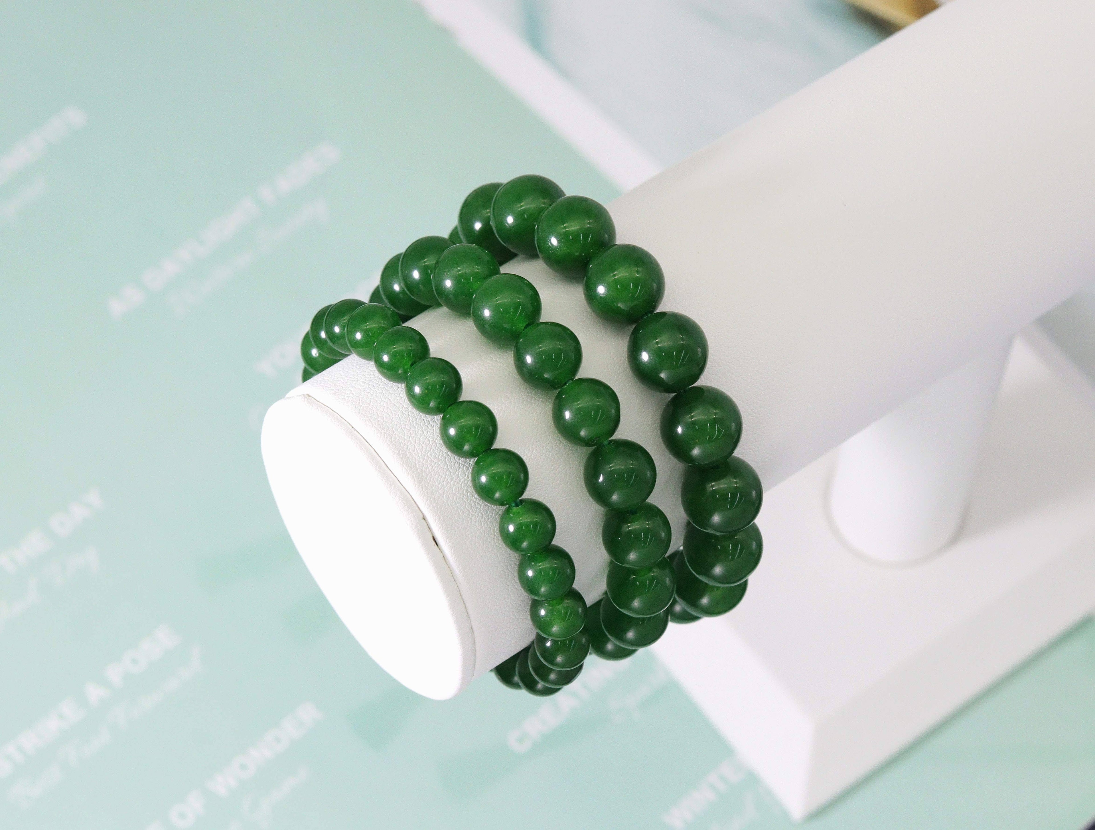 Green Jade Round Smooth Stretchy Braclet, Sku#EF107