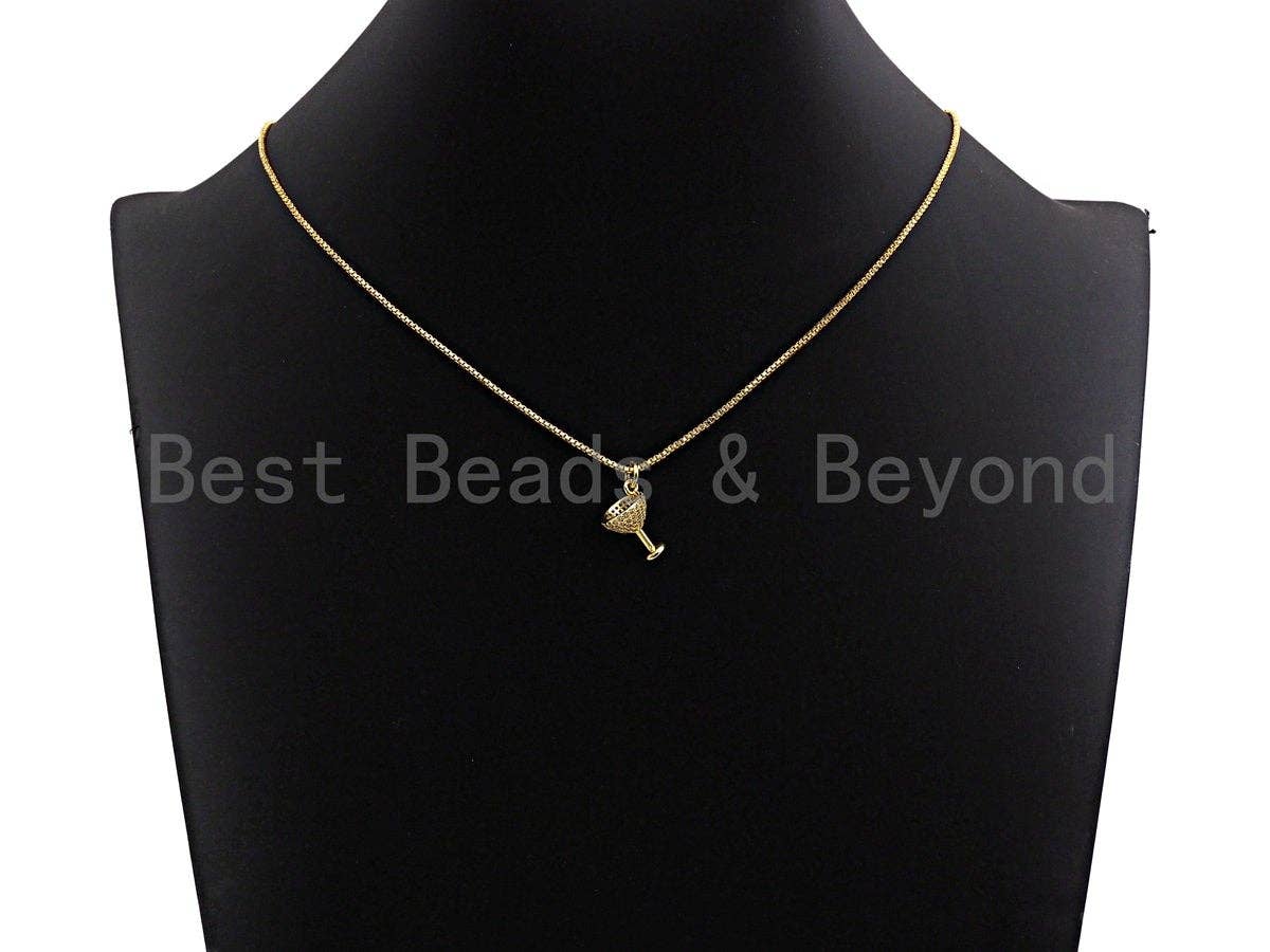 Clear CZ Micro Pave Goblet Pendant, Wine Cup Charm, Cup Pave Pendant, Gold/Silver/Rose Gold/Black plated, 9x14mm, Sku#X109