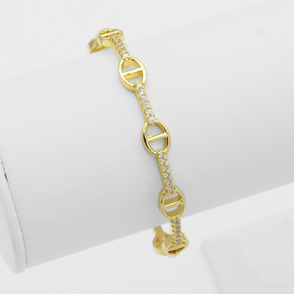 CZ Gold Oval Link Adjustable Bracelet, Sku#LX244
