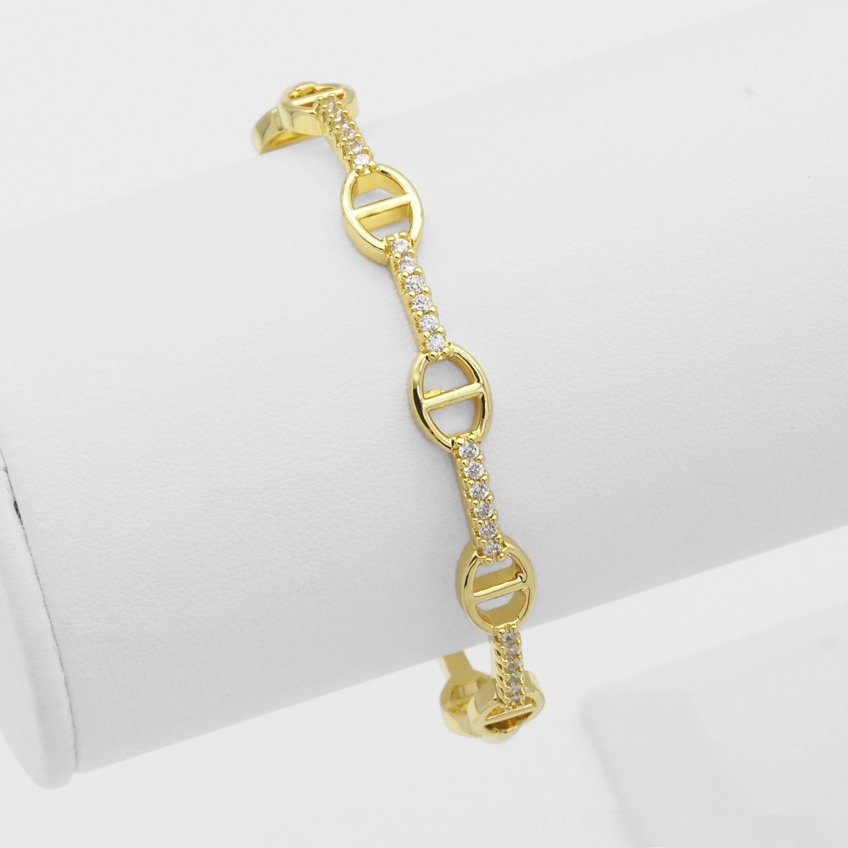 CZ Gold Oval Link Adjustable Bracelet, Sku#LX244