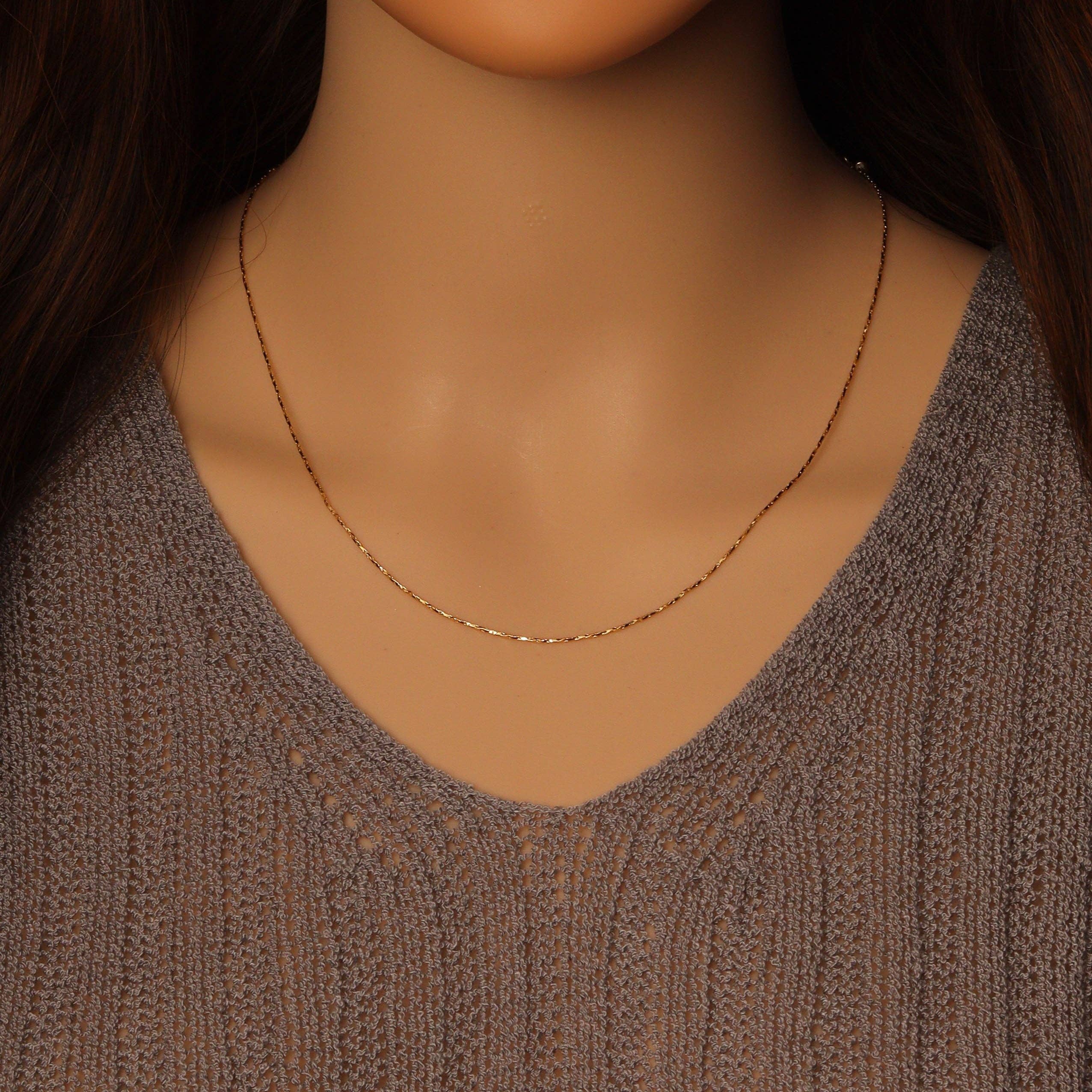 Dainty Gold Twisted thin Adjustable Necklace, Sku#LD487ld588