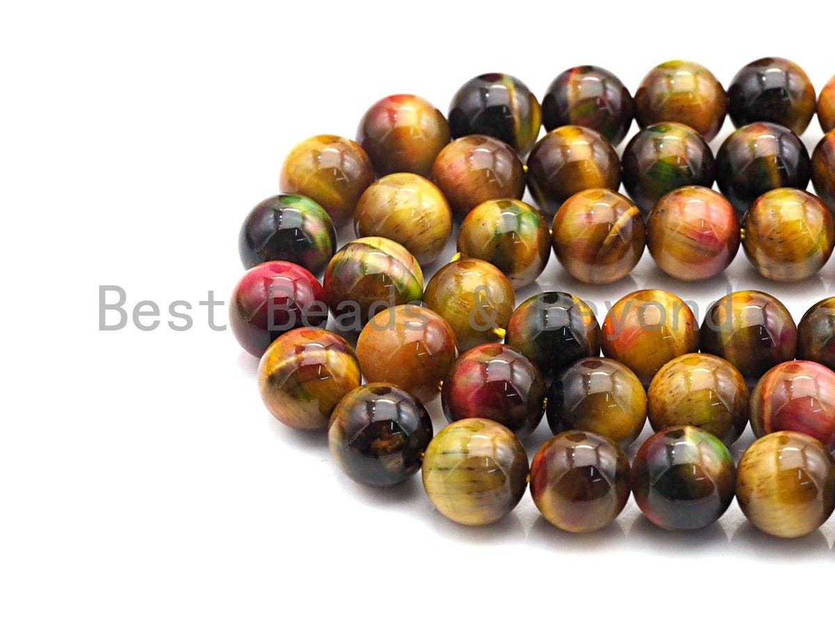 NEW COLOR!! Natural Tiger eye Beads Round 12mm/14mm, Dryed Tiger Eye Beads, Purple Blue Pink Gemstone, 16" Full strand, sku#UA12