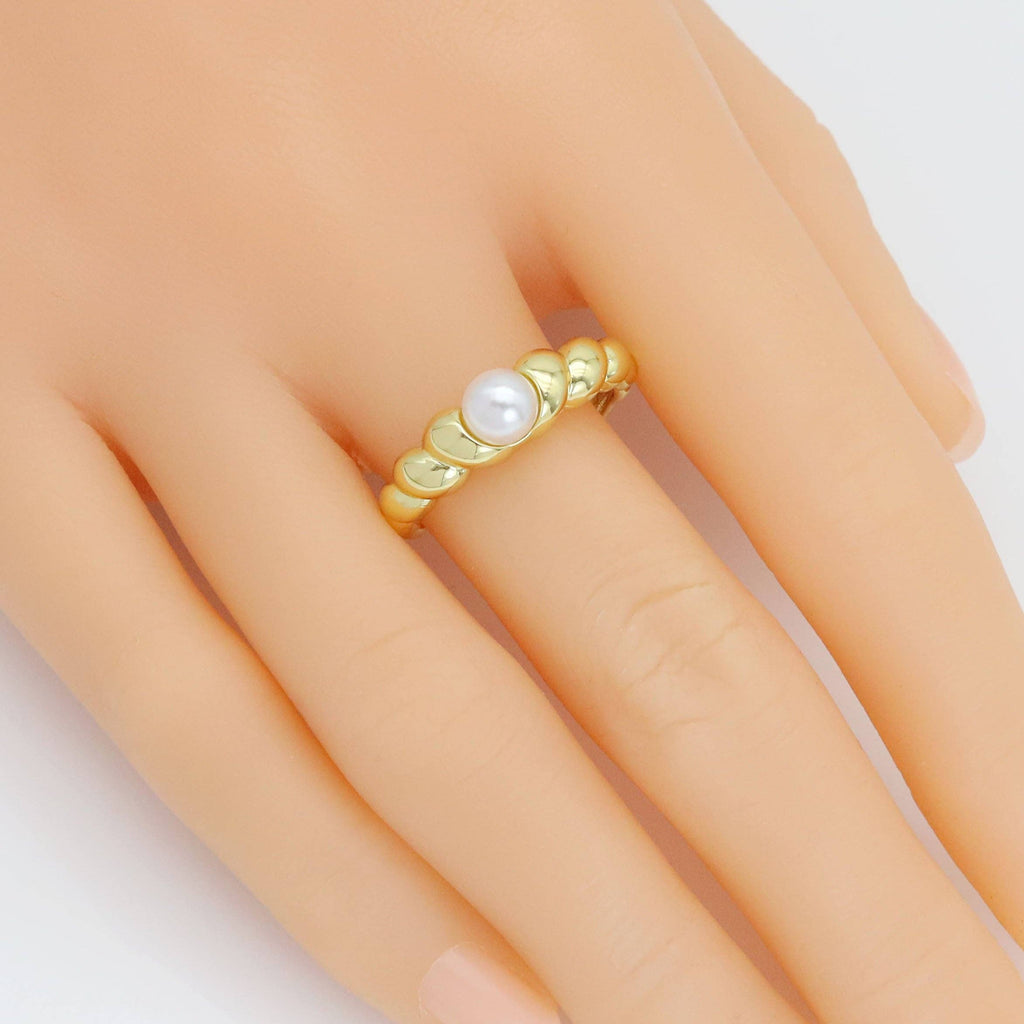 White Pearl  Twisted Line  Adjustable Ring, Sku#A319