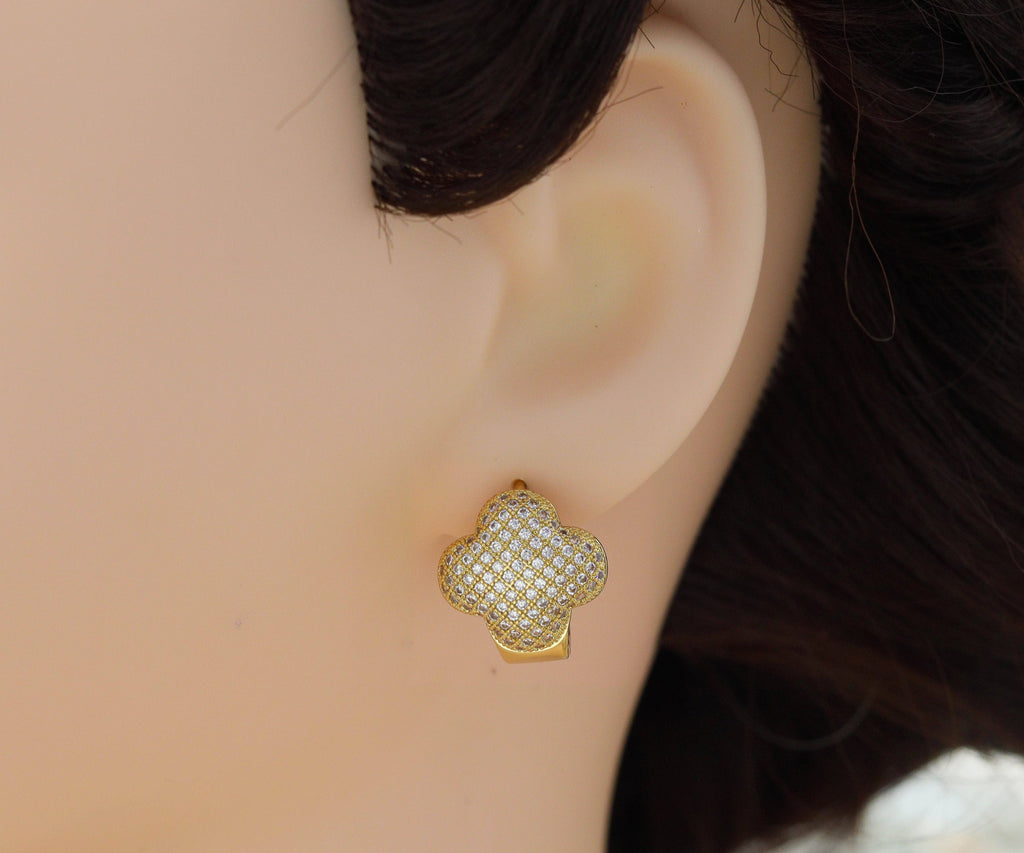 CZ Micro Pave Clover Flower Earrings,Sku#Y613
