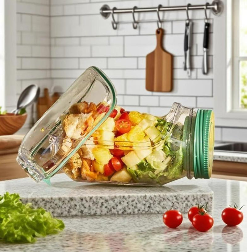 Portable Salad Storage Jar Container with Leakproof Dressing Compartment,Environmentally Friendly Plastic Materials,Microwave/ Dishwasher/Freezer Safe,Suitable for Home, Outdoor, Travel and Party, Work,Fitnessportable,Keeps Food Fresh Ransparent Bowl
