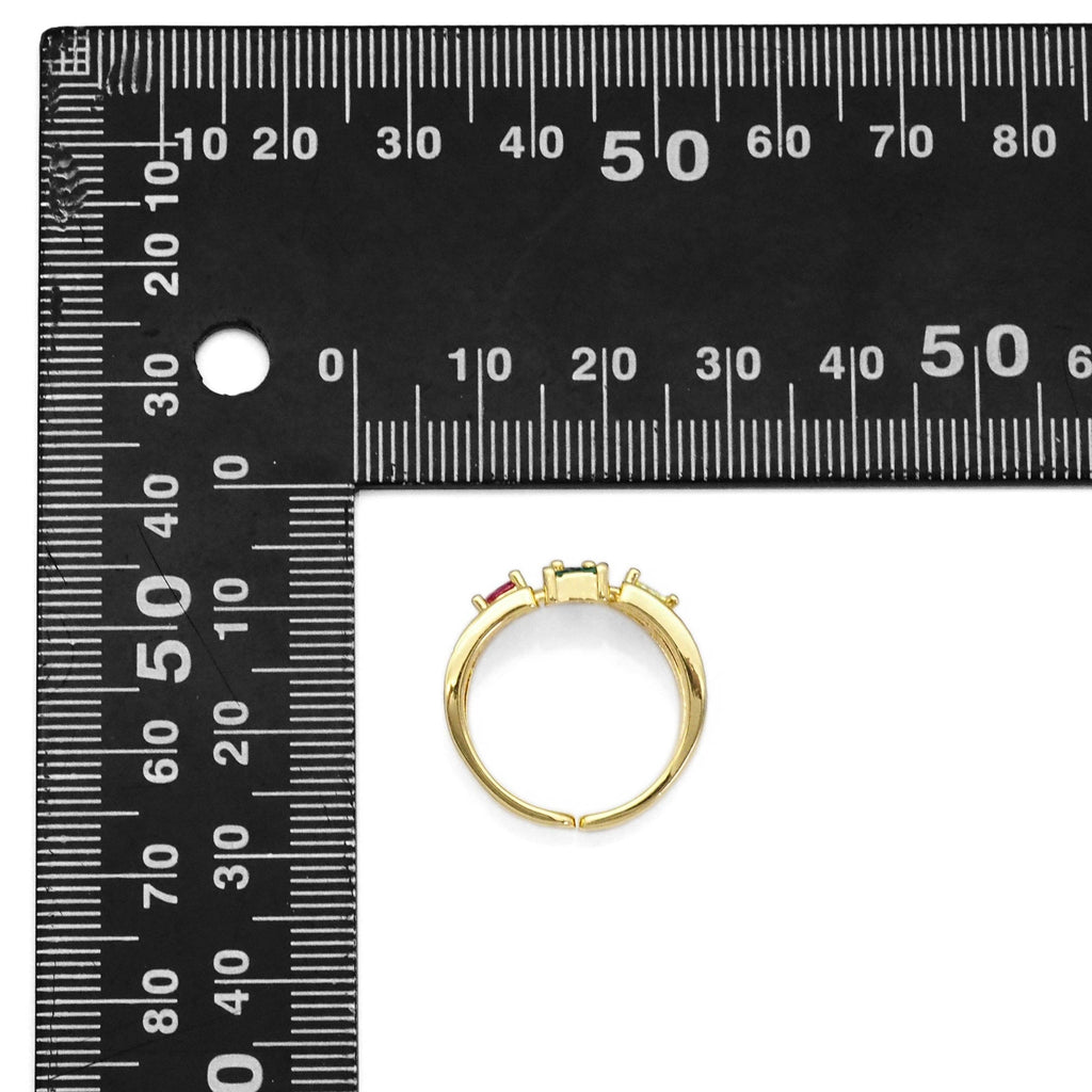 Multi Color CZ Triple Lines Adjustable Ring, Sku#LX247