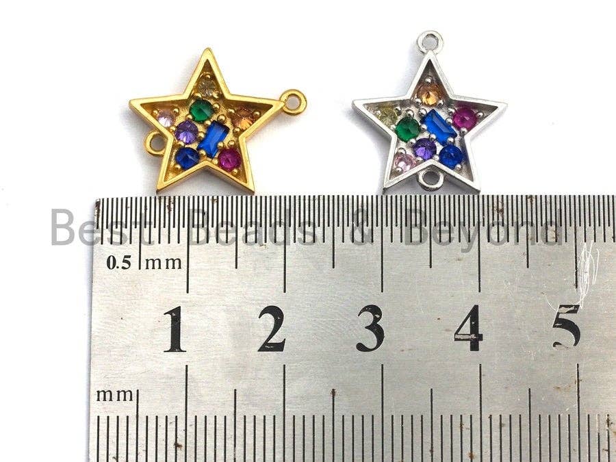 Colorful CZ Micro Pave Five Point Star Shape Connector,Cubic Zirconia Star Connector, Gold/Silver Tone,16x18mm,sku#Y218