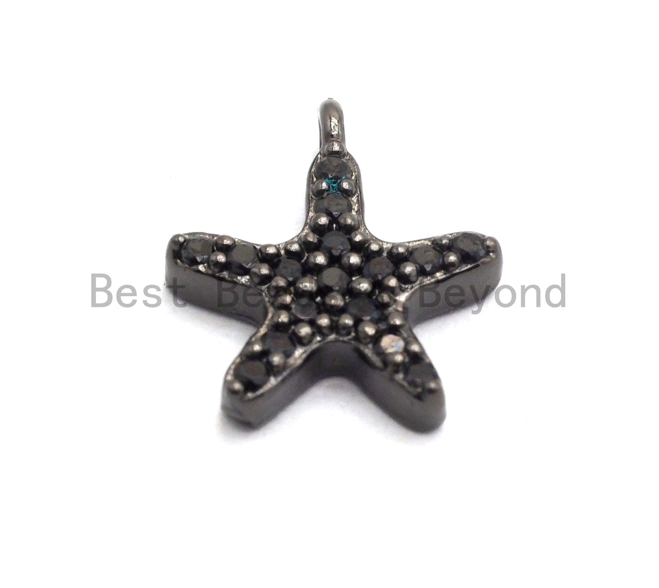 Micro Pave Black CZ Pave On Black Starfish Charm Beads, Starfish Charm, Black color beads, 9x10mm, sku#B100