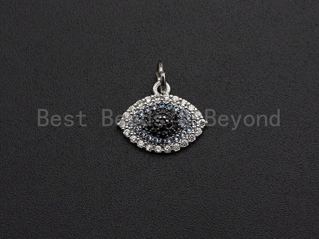 Black Clear CZ Micro Pave Oval Evil Eye Shape Pendant,Cubic Zirconia Oval Charm,Gold/Silver Tone,14x11mm,sku#Z469