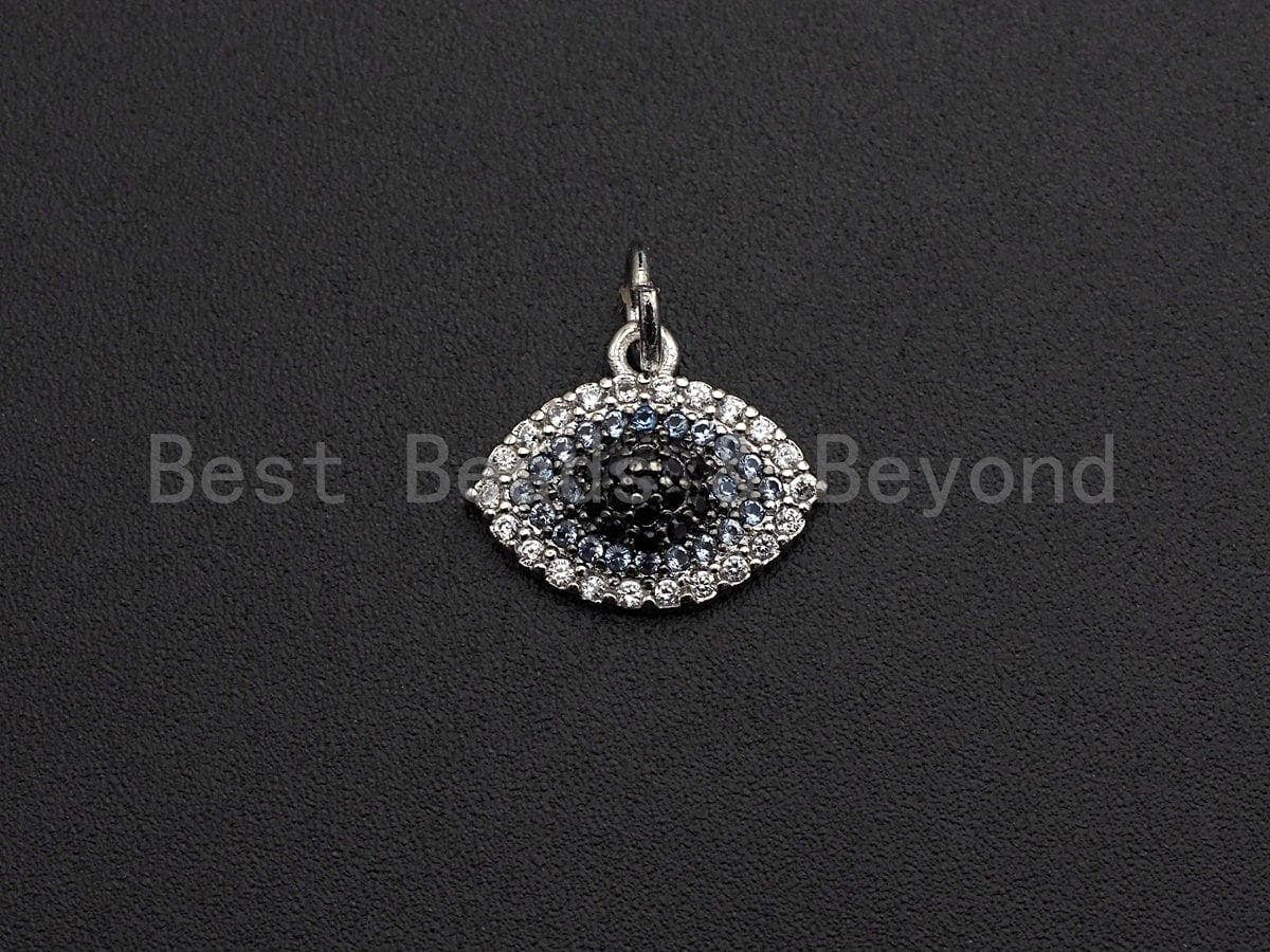 Black Clear CZ Micro Pave Oval Evil Eye Shape Pendant,Cubic Zirconia Oval Charm,Gold/Silver Tone,14x11mm,sku#Z469