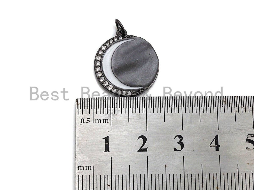 Enamel Crescent Moon Round Coin Pendant,CZ Micro Pave Oil Drop pendant, Enamel pendant,Enamel Jewelry,18x21mm,sku#F1036