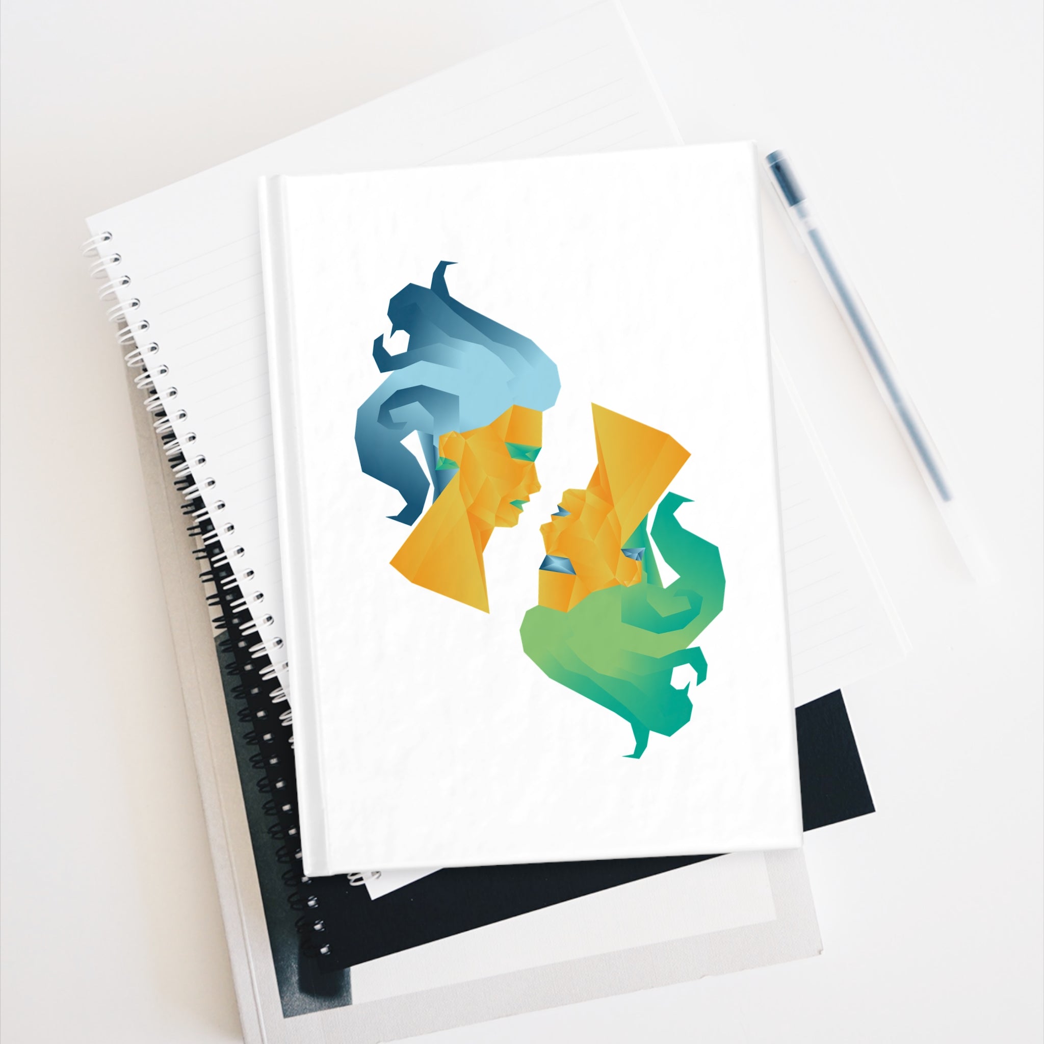 Gemini Zodiac | Colorful Geometric Portrait Notebook - Blank