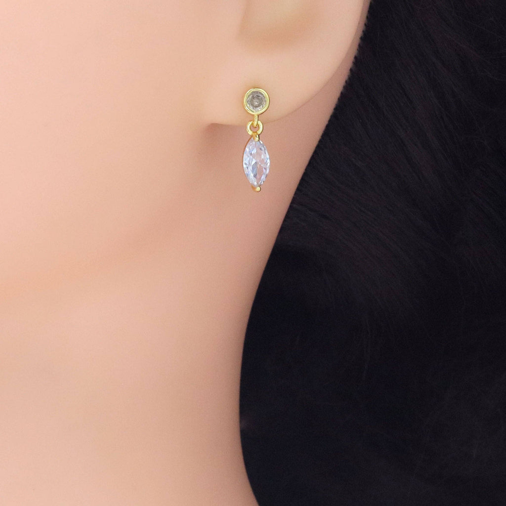 Clear Oval CZ Gold Stud Earrings, Charm Pendant,Sku#LK933/LK939