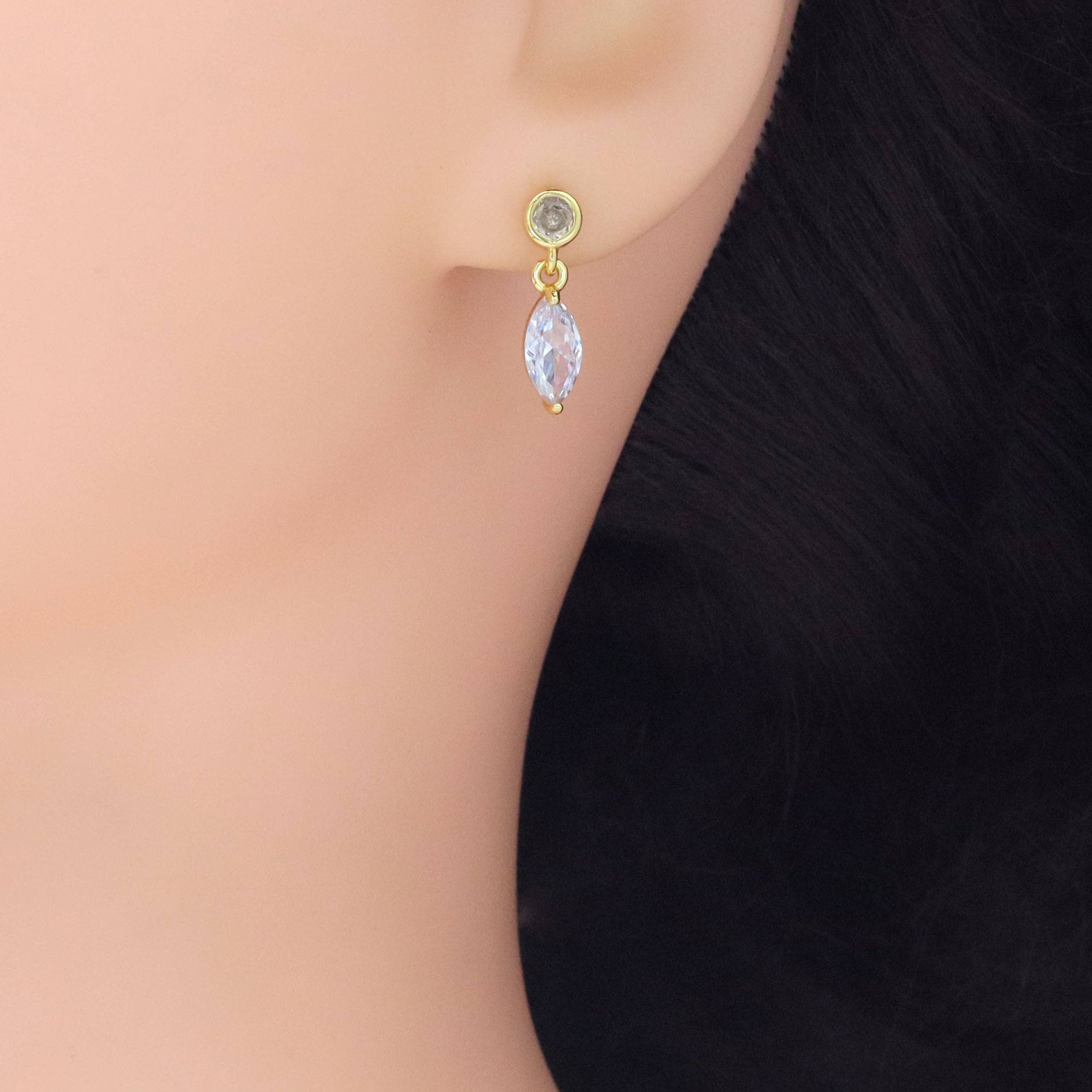 Clear Oval CZ Gold Stud Earrings, Charm Pendant,Sku#LK933/LK939