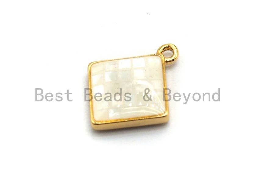 100% Natural White Color Shell Diamond Shape Charm, White shell charm, White Gold/Silver Pendant, Shell Jewelry Making, 13x16mm,SKU#Z325