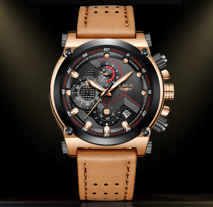 Montre Moderne Étanche pour Homme avec Bracelets en Cuir, Boîtier en Acier Inoxydable, Excellent Look, Cadeau Parfait