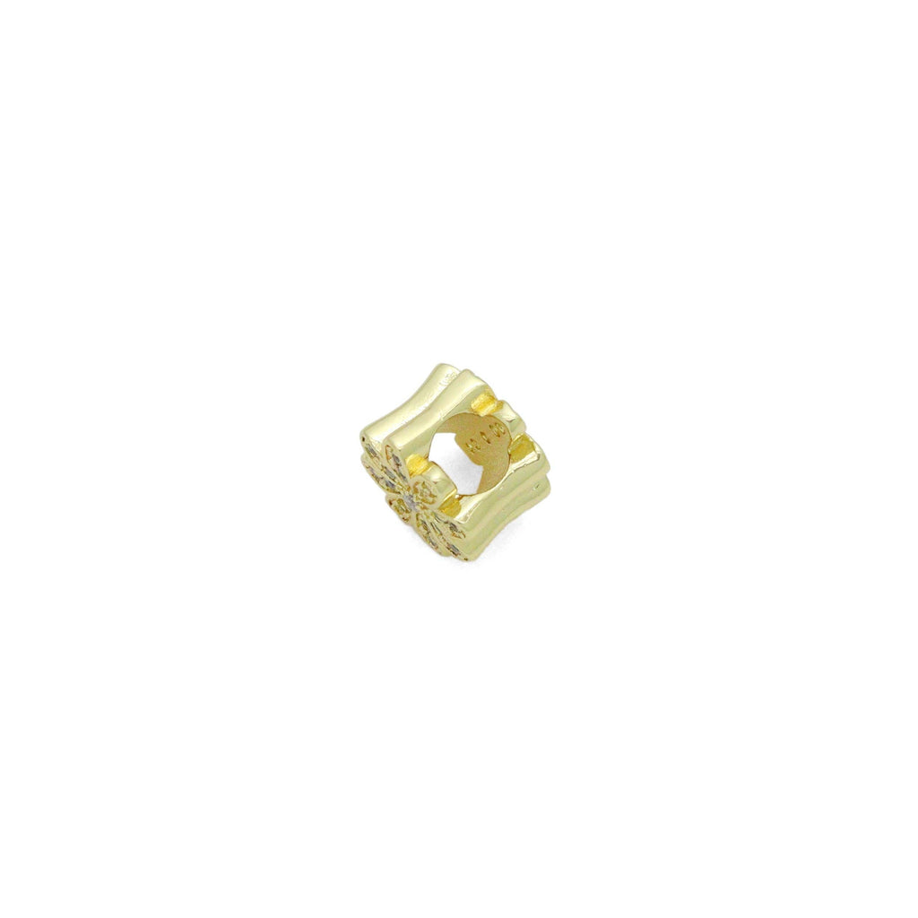 CZ Gold Daisy Flower Large hole Spacer Bead Charm, Sku#LK1202