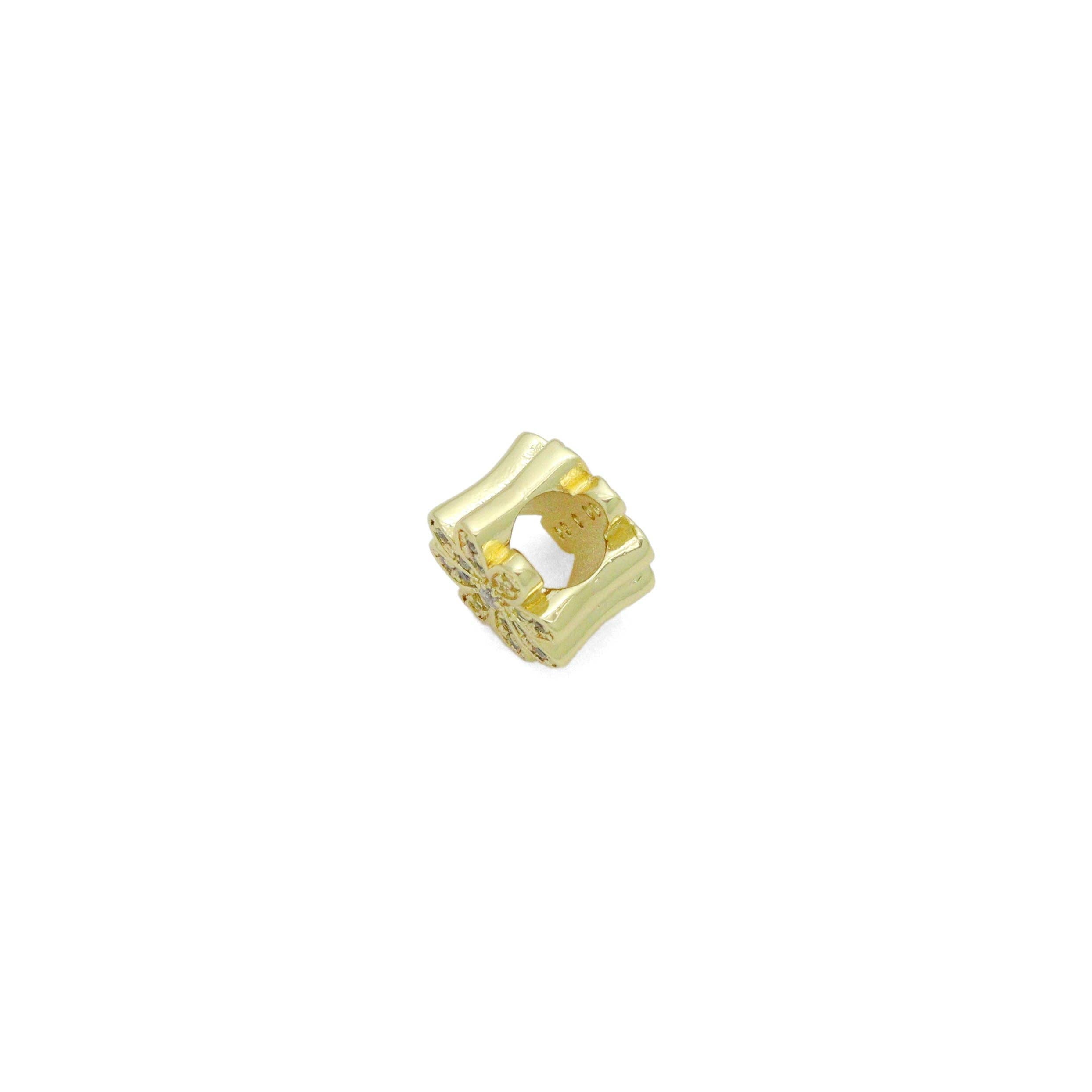 CZ Gold Daisy Flower Large hole Spacer Bead Charm, Sku#LK1202