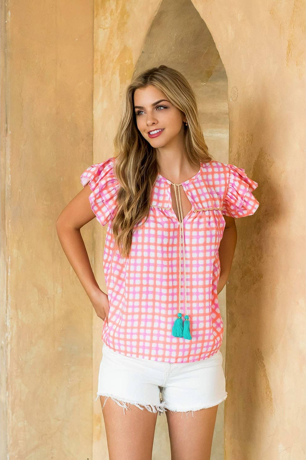 Pattern Flutter Sleeve Top