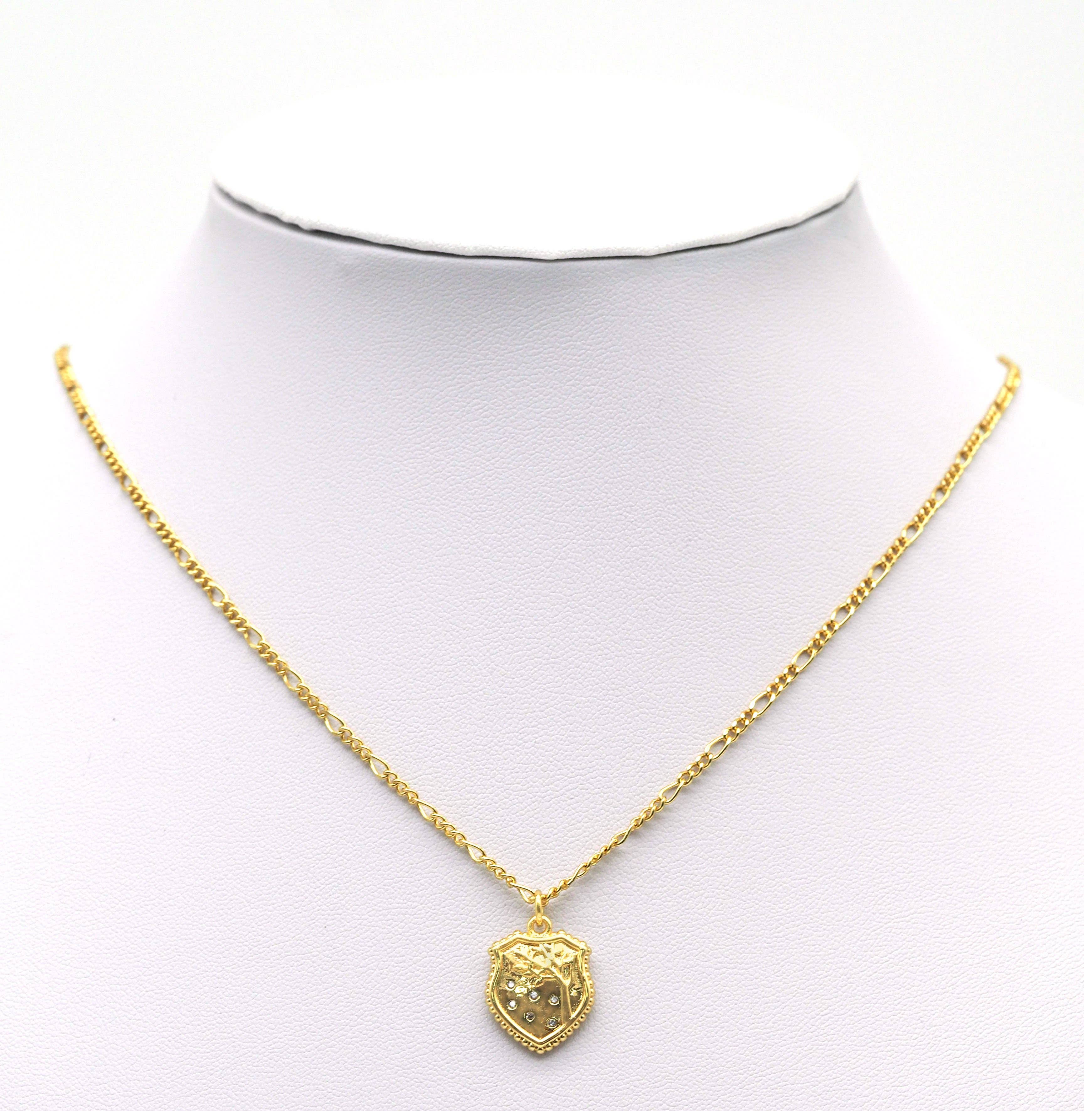 CZ Gold Tree On Shield Charm, Sku#F1479C