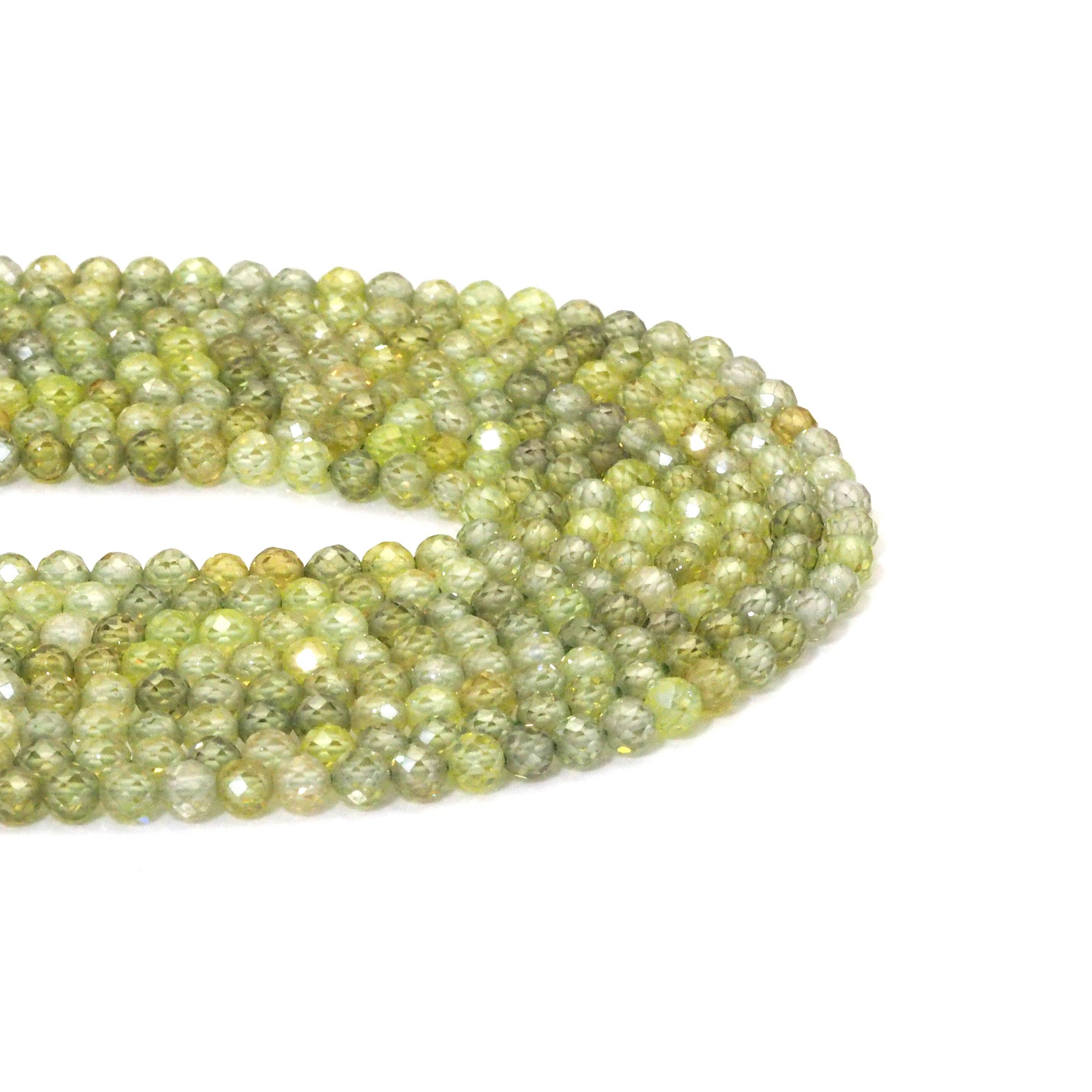 Olive Green Cubic Zirconia Round Faceted Beads, 2mm/3mm/4mm, Sku#U1499