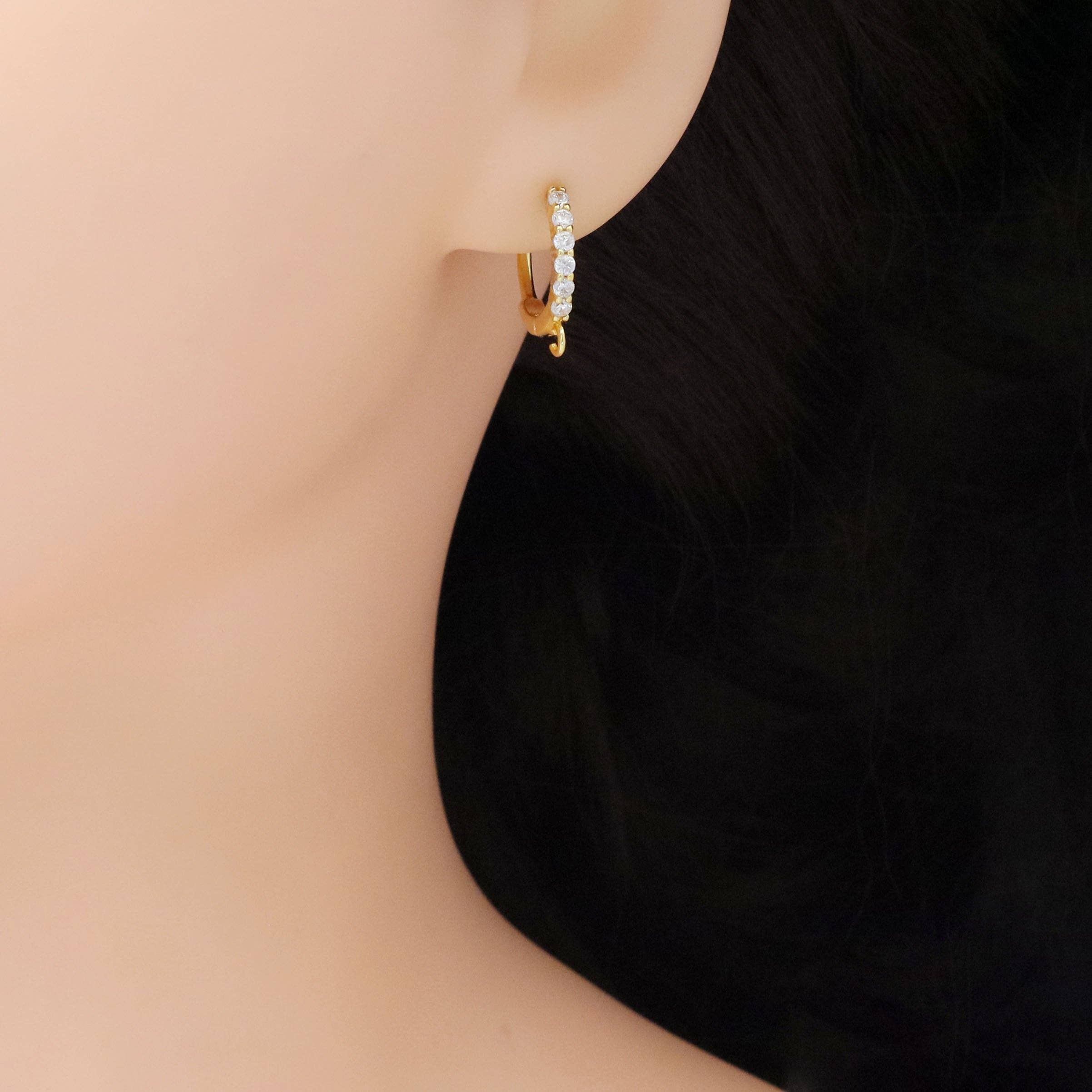 Thin CZ Gold Round Ring Frame Hoop Earrings, Sku#ZX182