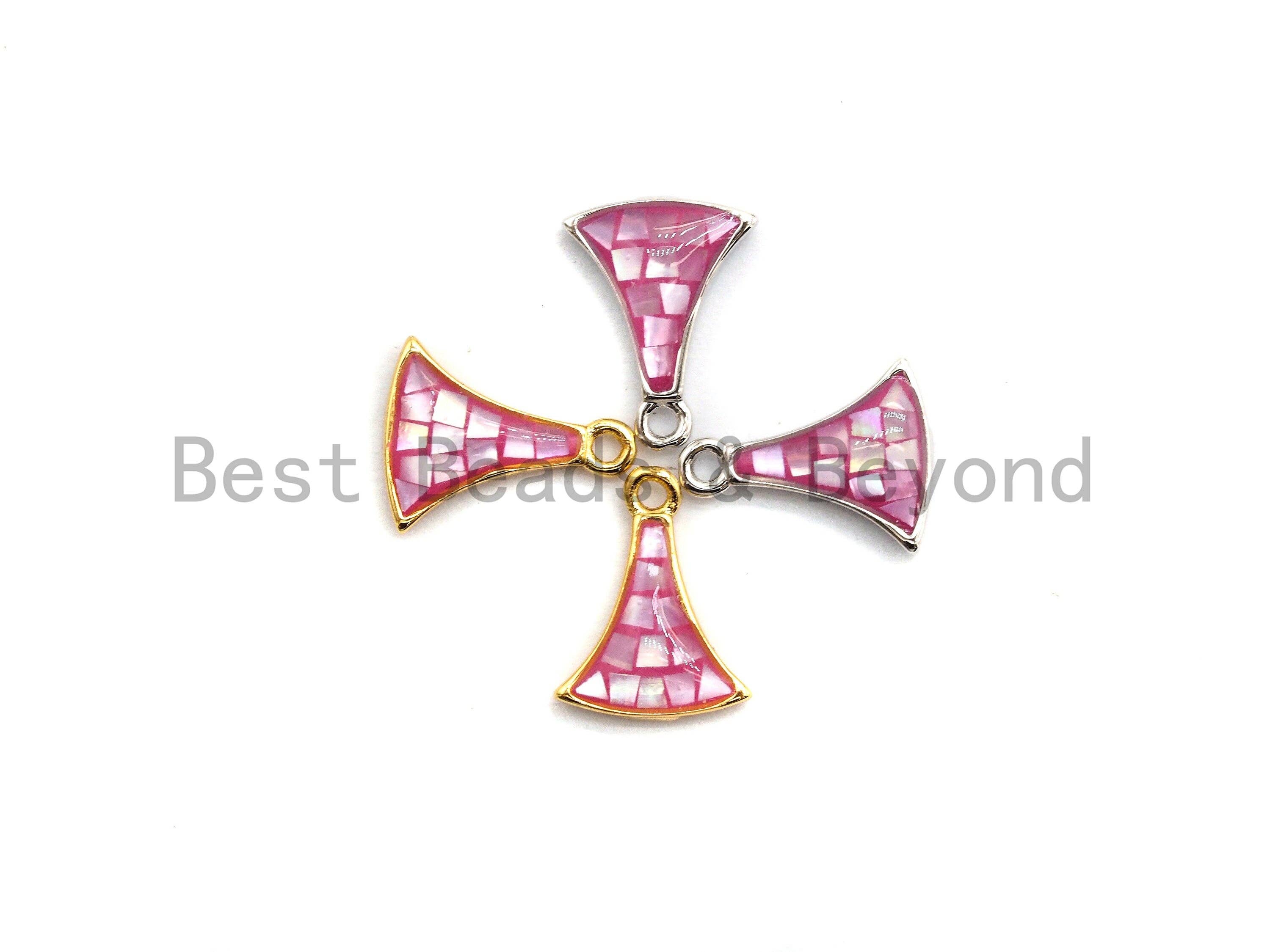 100% Natural Pink Shell Fan-Shaped Pendant with Gold/Silver Plating,Fuchsia Pink Charm/ Pendant, Natural Shell Charm, 9x12mm,SKU#Z303