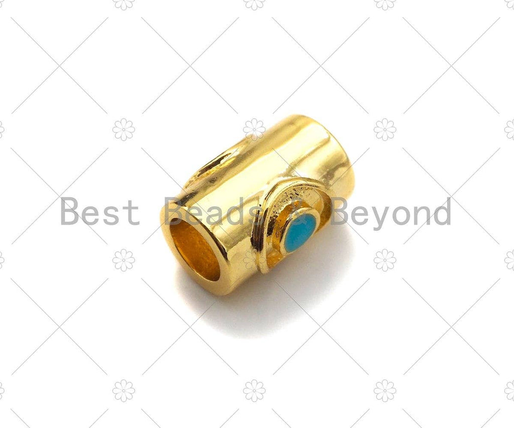 18K Gold High Polished Turquoise Evil Eye Tube Spacer Bead, Large Hole Shaper Beads, Men's Jewelry Findings, Bracelet Beads, 9x7mm, Sku#Y386