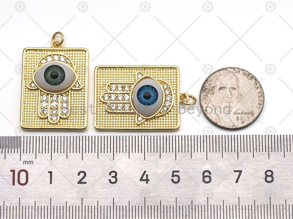 CZ Hamsa Hand with Enamel Evil Eye Charm,Sku#Y562