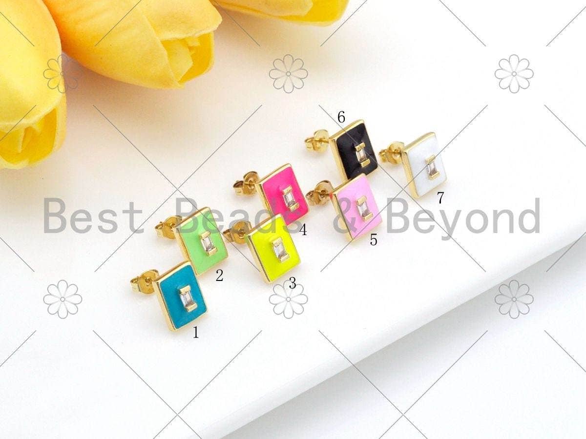 Colorful Enamel Rectangle Shape Earrings, Sku#O82C