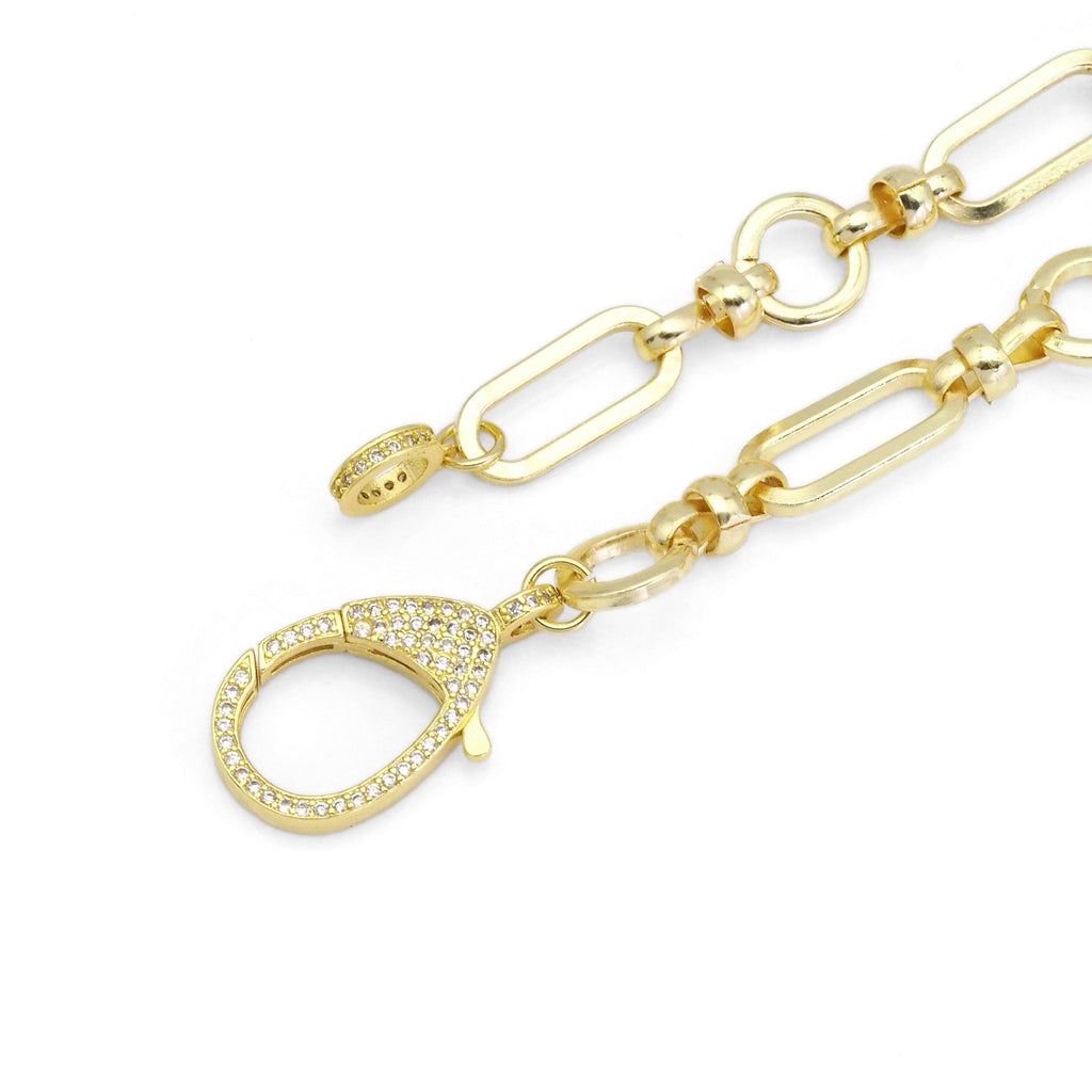 Gold Silver Link Chain with Diamond Clasp necklace Sku#EF333