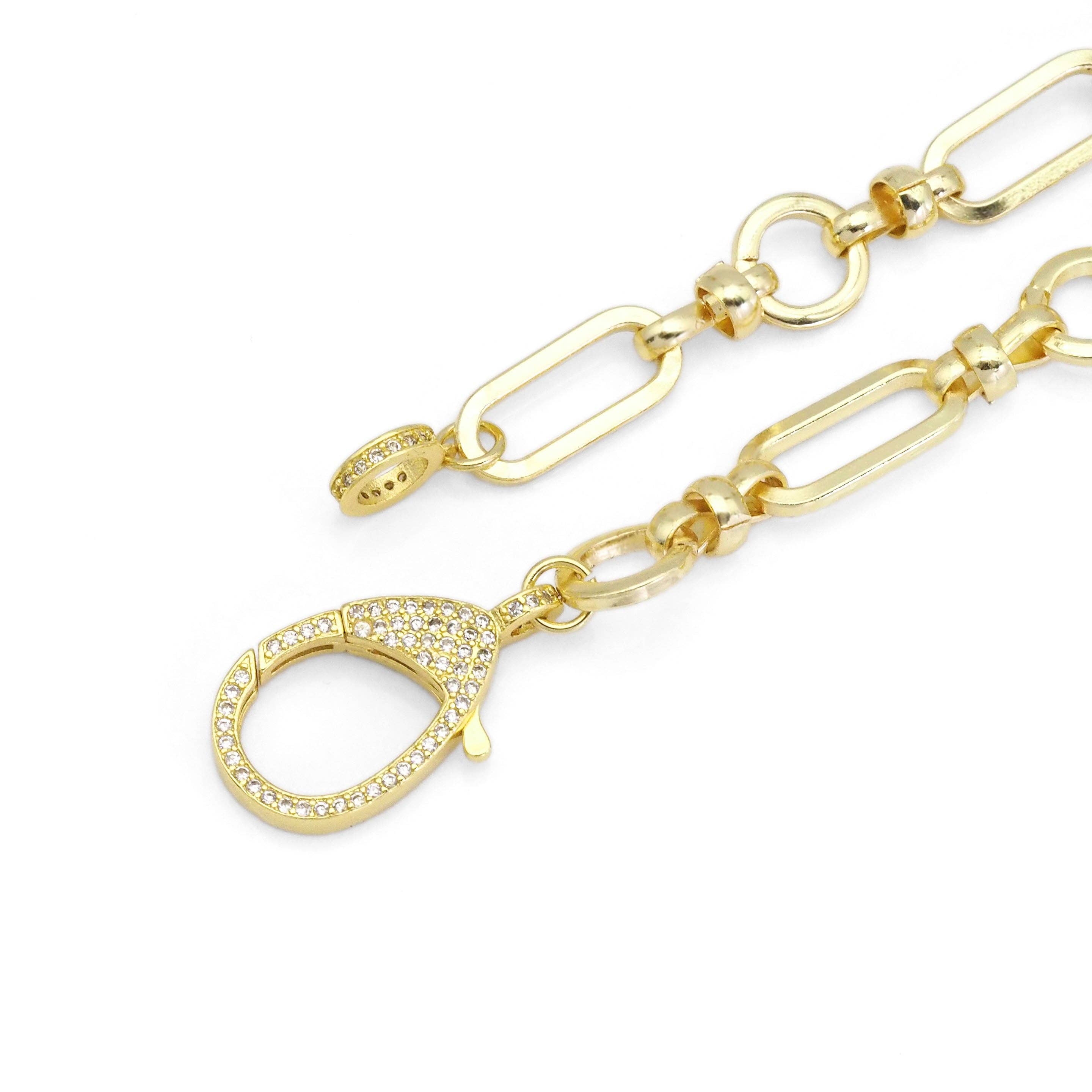 Gold Silver Link Chain with Diamond Clasp necklace Sku#EF333