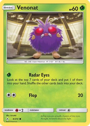 Venonat 009/214 - SM  Unbroken Bonds Reverse Holofoil