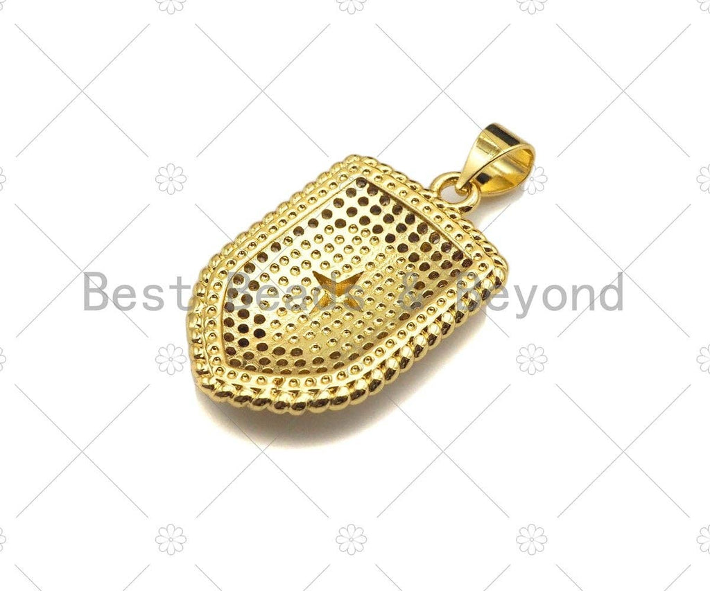 CZ Micro Pave North Star On Shield Pendant/Charm,Cubic Zirconia Star Charm, Necklace Bracelet Charm Pendant,16x25mm, Sku#LK190
