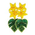 Boucles d'oreilles feuille de palmier perlées
