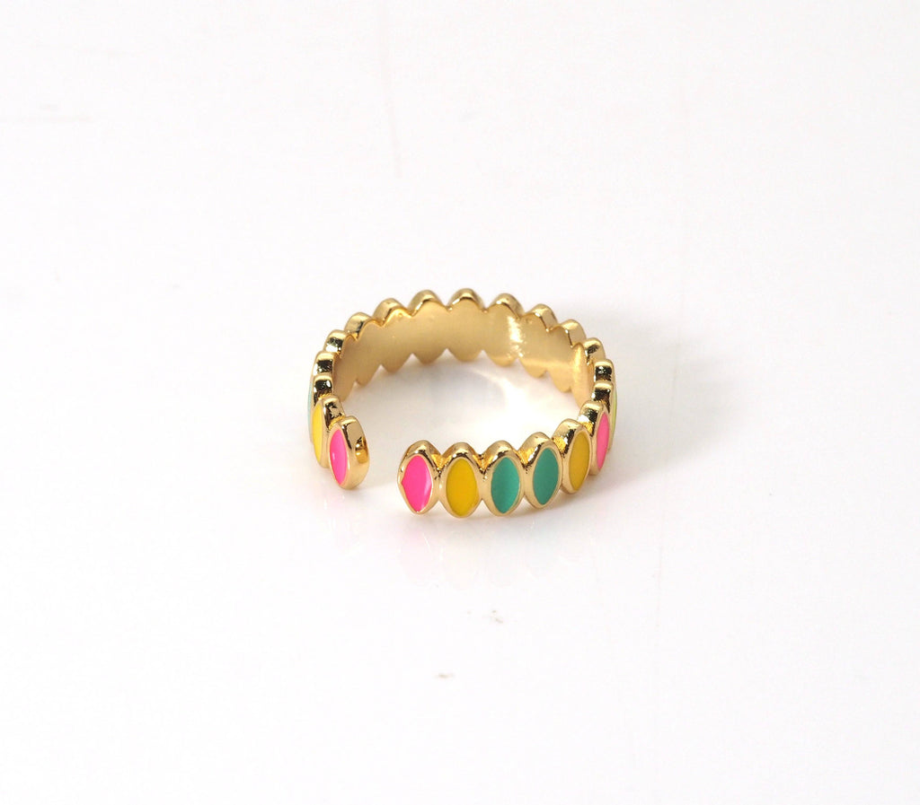 Gold Colorful Oval Enamel Adjustable Ring, Sku#LX197