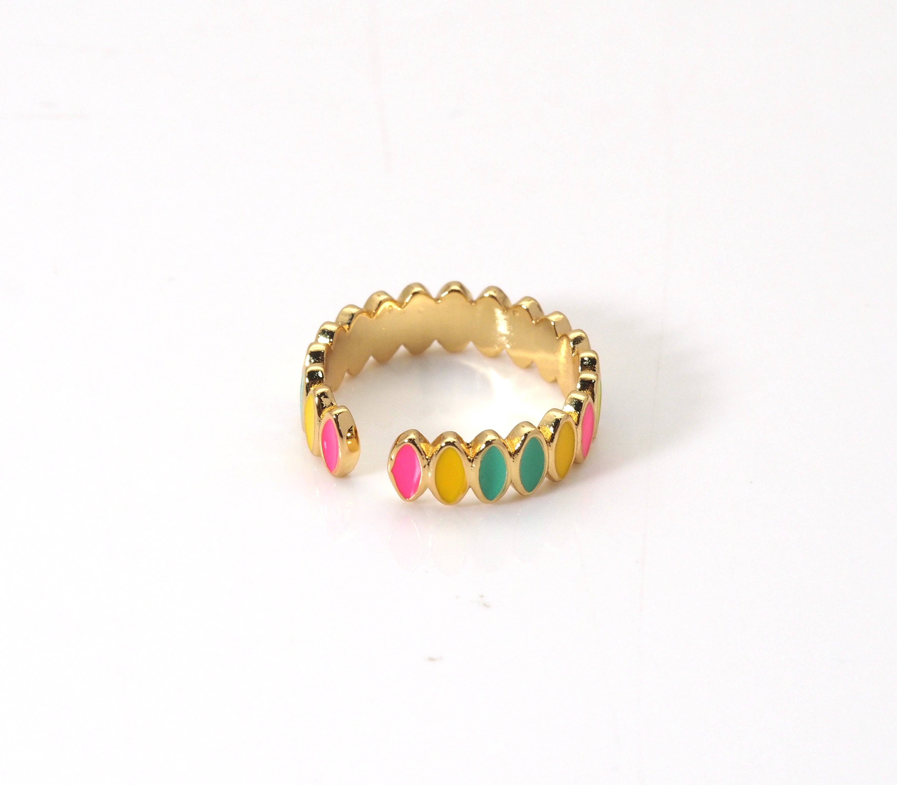 Gold Colorful Oval Enamel Adjustable Ring, Sku#LX197