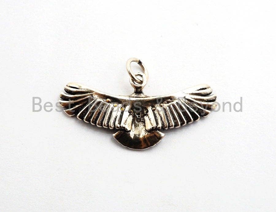 American Eagle Charm, CZ Antique Gold & Silver EAGLE Pendant/Charm, Cubic Zirconia Micro Pave Eagle Pendant Charm, 13x27mm, sku#Y114