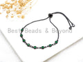 Adjustable Thin Bracelet, 4mm Green Jade beaded bracelet, Chain bracelet, Link bracelet, Silver Gold Gunmetal bracelet, SKU#A51
