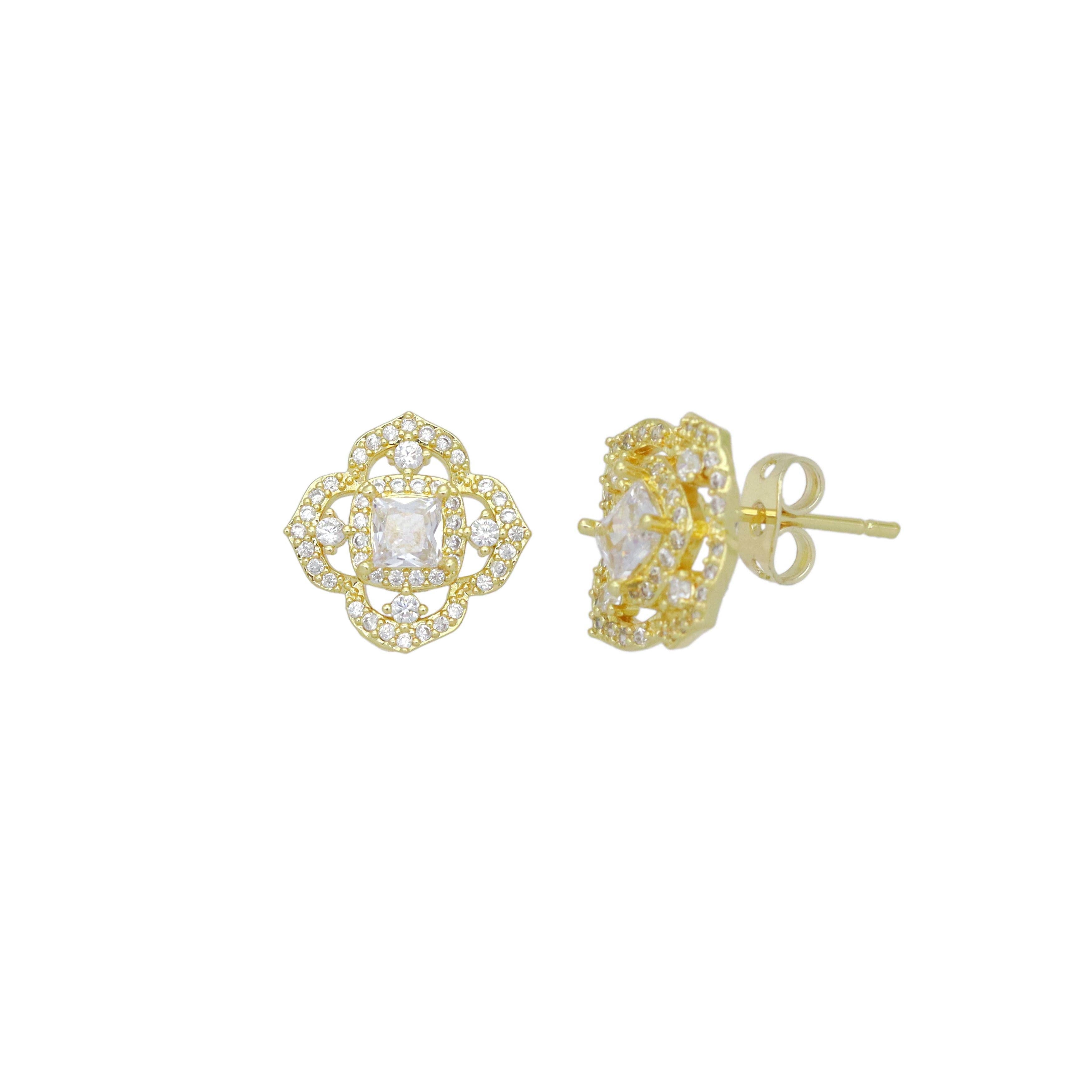Clear CZ Flower Stud Earrings, Sku#LX770